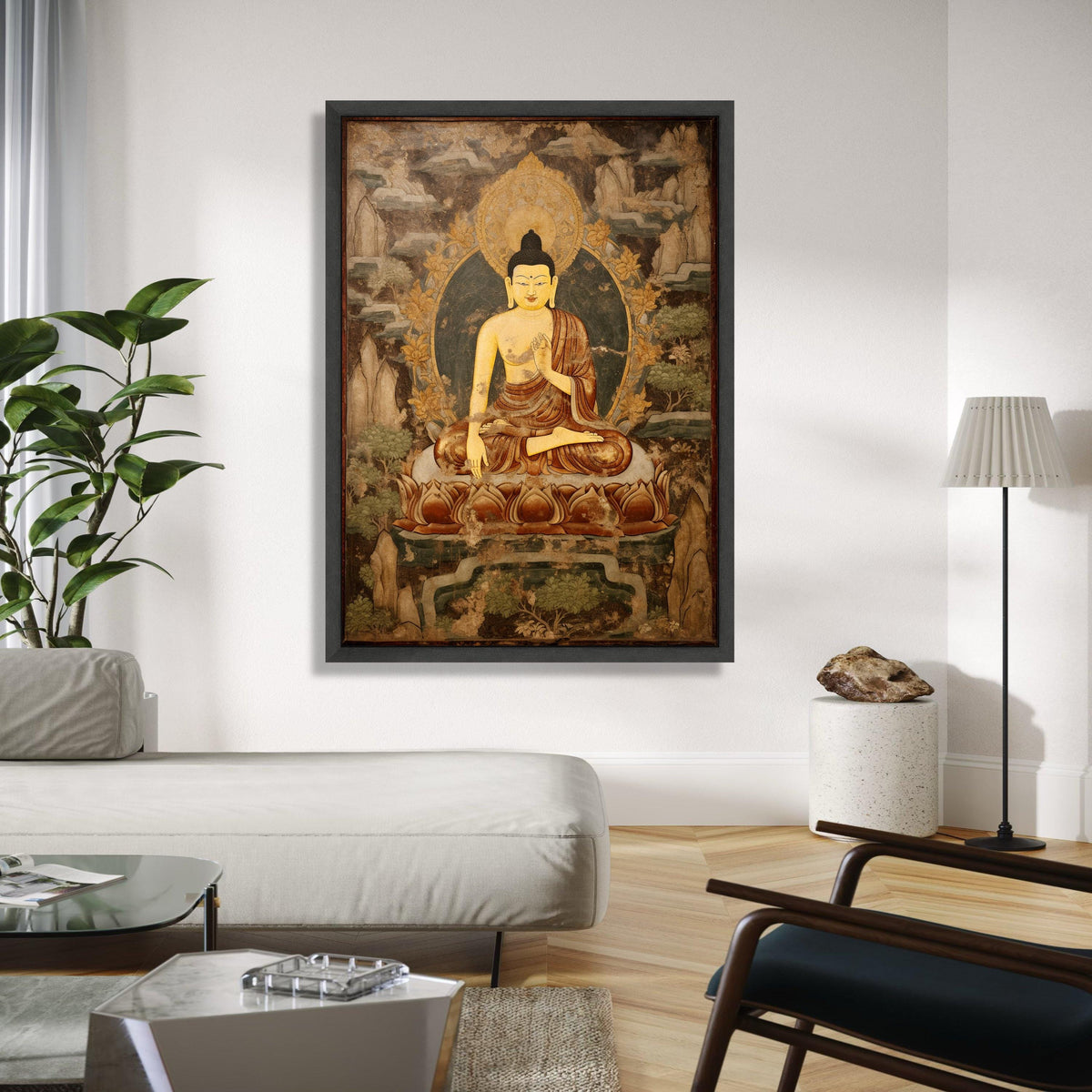 Vintage Buddha Meditation Canvas, Spiritual Wall Art, Zen Home Decor, Lotus Pose Artwork, Tranquil Buddhist Gift Art, Home Decor, Print