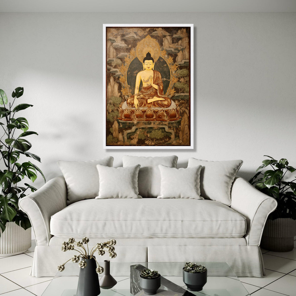 Vintage Buddha Meditation Canvas, Spiritual Wall Art, Zen Home Decor, Lotus Pose Artwork, Tranquil Buddhist Gift Art, Home Decor, Print