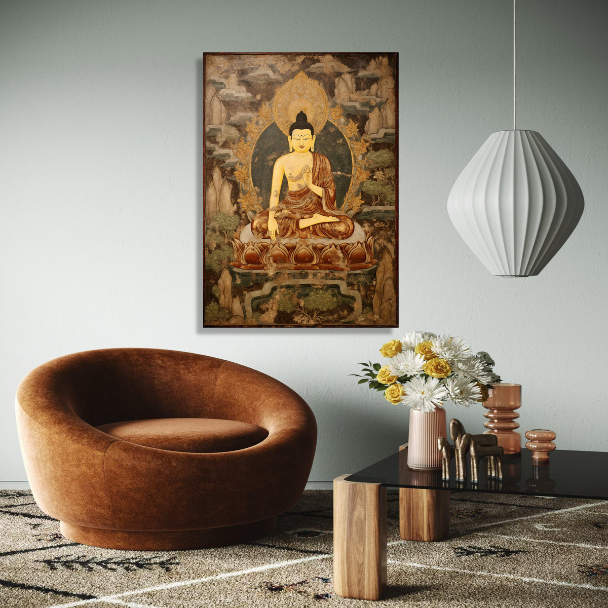 Vintage Buddha Meditation Canvas, Spiritual Wall Art, Zen Home Decor, Lotus Pose Artwork, Tranquil Buddhist Gift Art, Home Decor, Print
