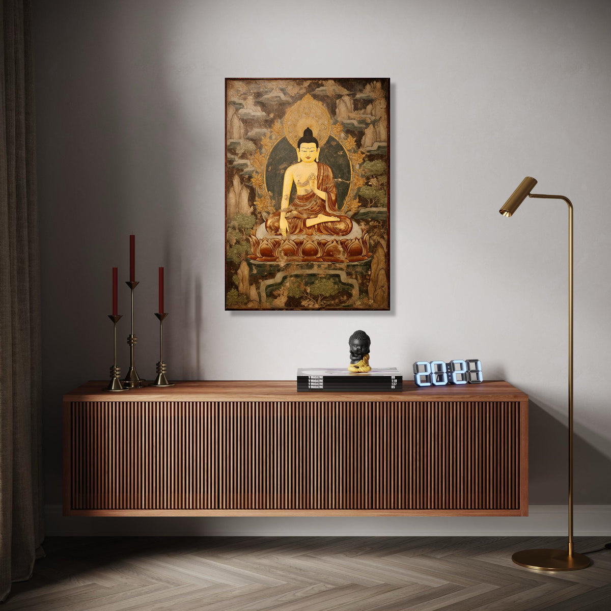 Vintage Buddha Meditation Canvas, Spiritual Wall Art, Zen Home Decor, Lotus Pose Artwork, Tranquil Buddhist Gift Art, Home Decor, Print