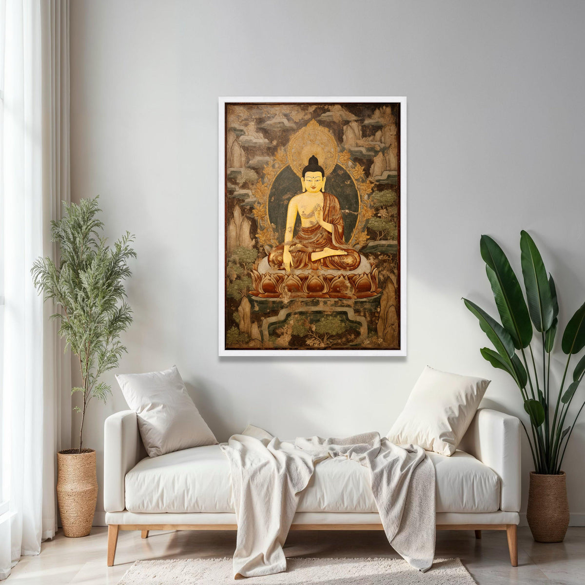 Vintage Buddha Meditation Canvas, Spiritual Wall Art, Zen Home Decor, Lotus Pose Artwork, Tranquil Buddhist Gift Art, Home Decor, Print