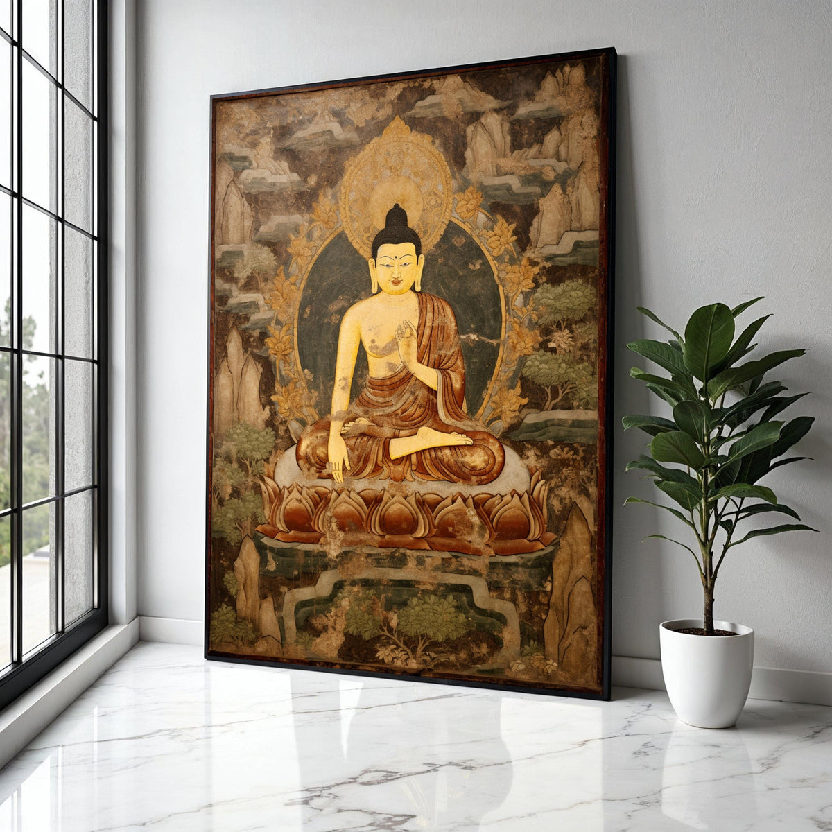 Vintage Buddha Meditation Canvas, Spiritual Wall Art, Zen Home Decor, Lotus Pose Artwork, Tranquil Buddhist Gift Art, Home Decor, Print