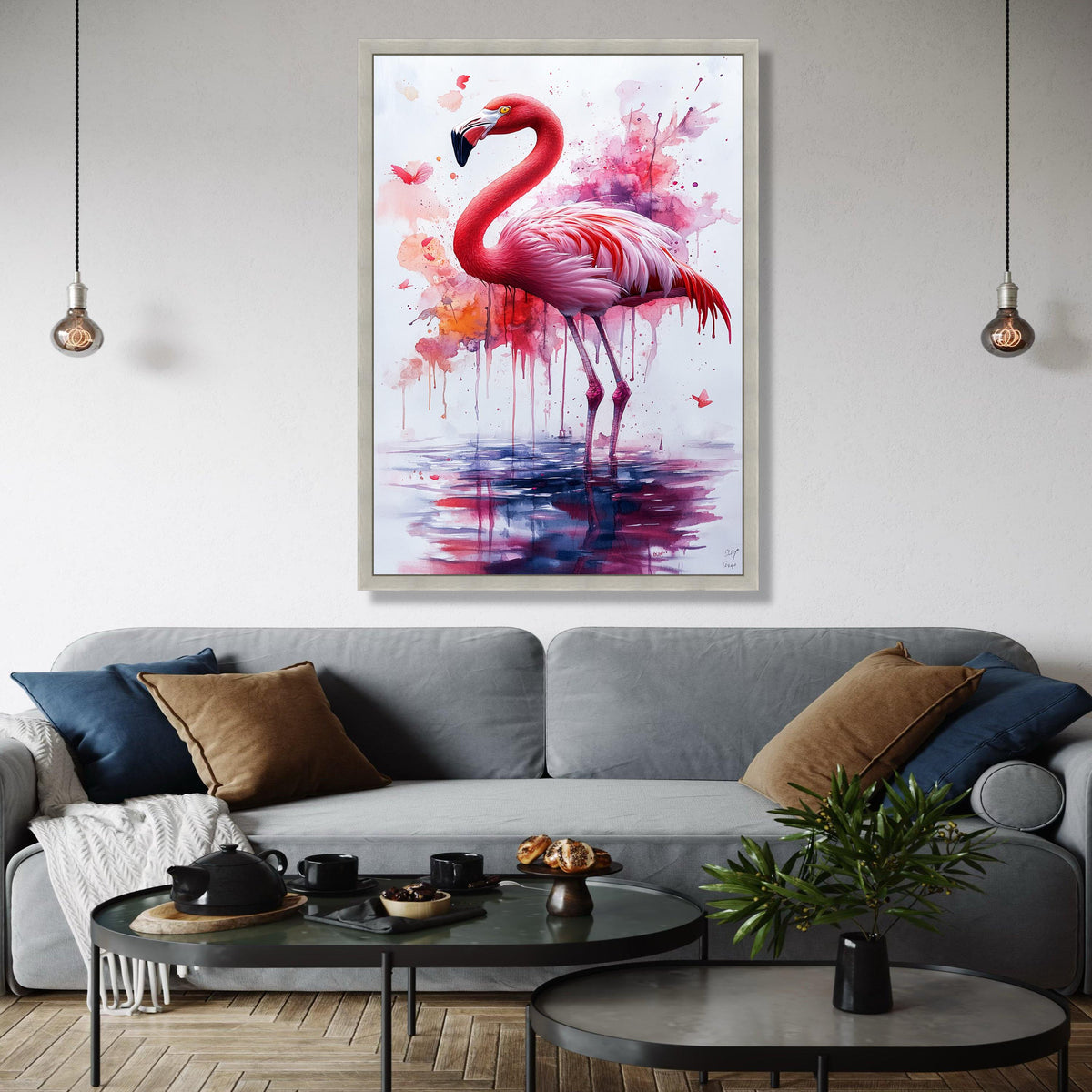 Vibrant Flamingo Watercolor Canvas, Pink Bird Wall Art, Abstract Nature Painting, Tropical Wildlife Decor, Gift Art, Home Decor, Print