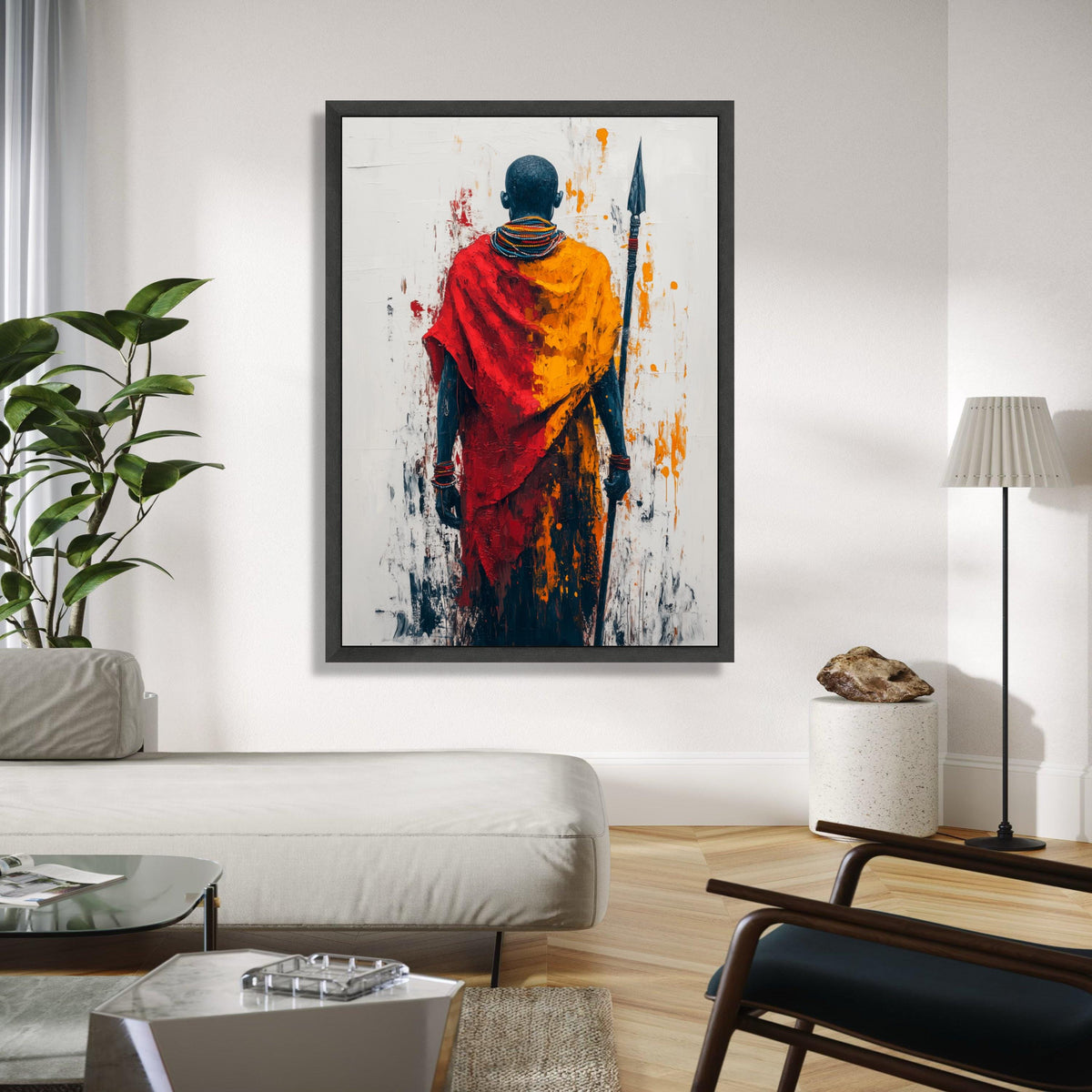 Tribal Warrior Abstract Canvas, Maasai Figure Wall Art, African Culture Canvas, Colorful Ethnic Painting, Bold Gift Art, Home Decor, Print