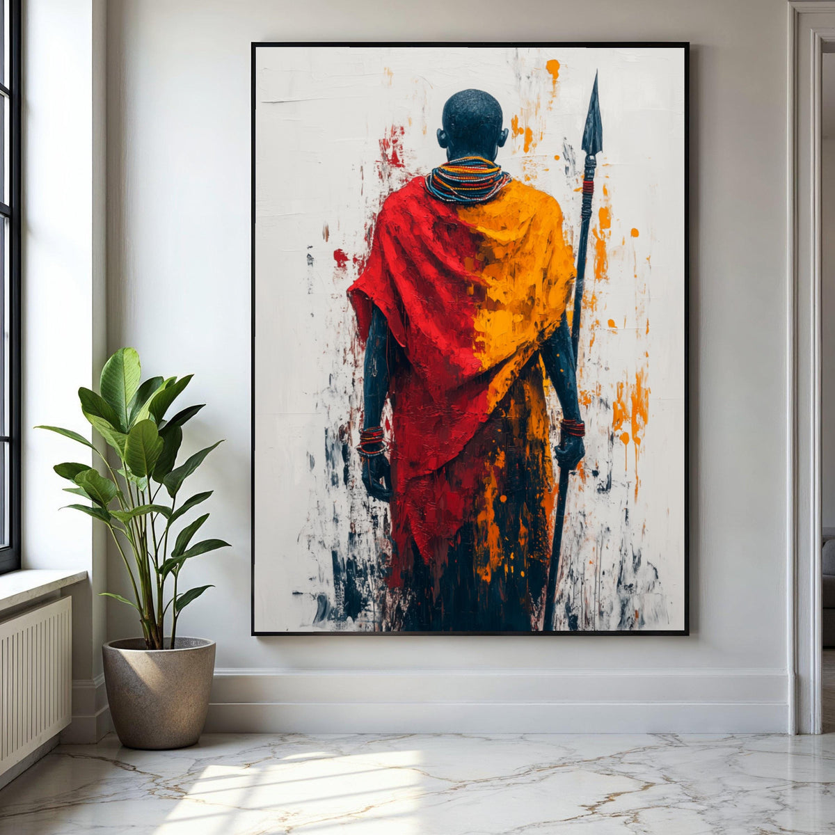Tribal Warrior Abstract Canvas, Maasai Figure Wall Art, African Culture Canvas, Colorful Ethnic Painting, Bold Gift Art, Home Decor, Print