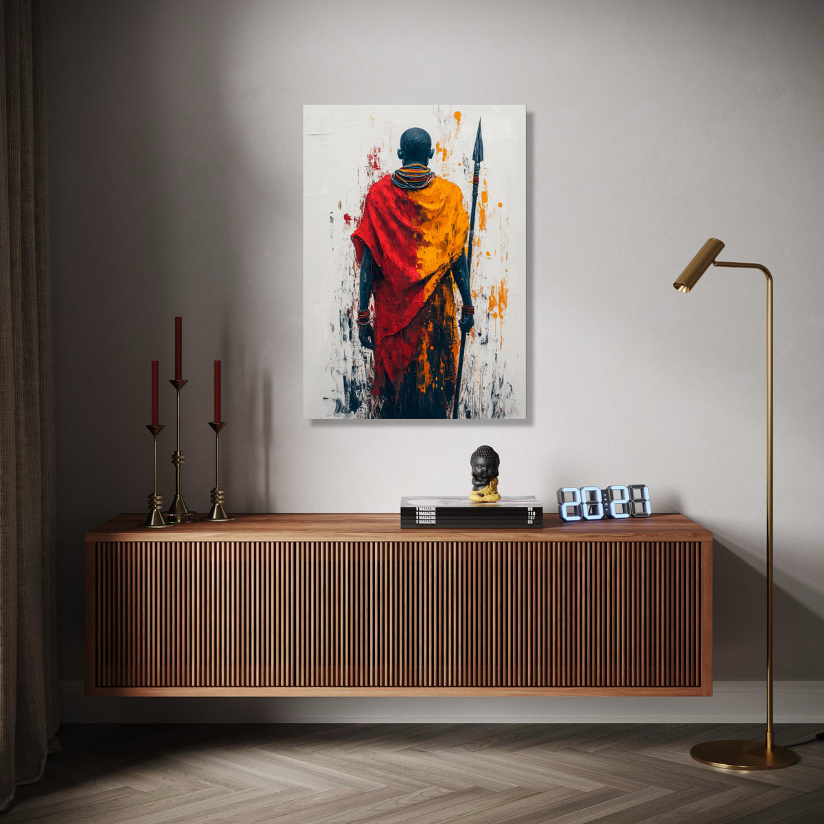 Tribal Warrior Abstract Canvas, Maasai Figure Wall Art, African Culture Canvas, Colorful Ethnic Painting, Bold Gift Art, Home Decor, Print