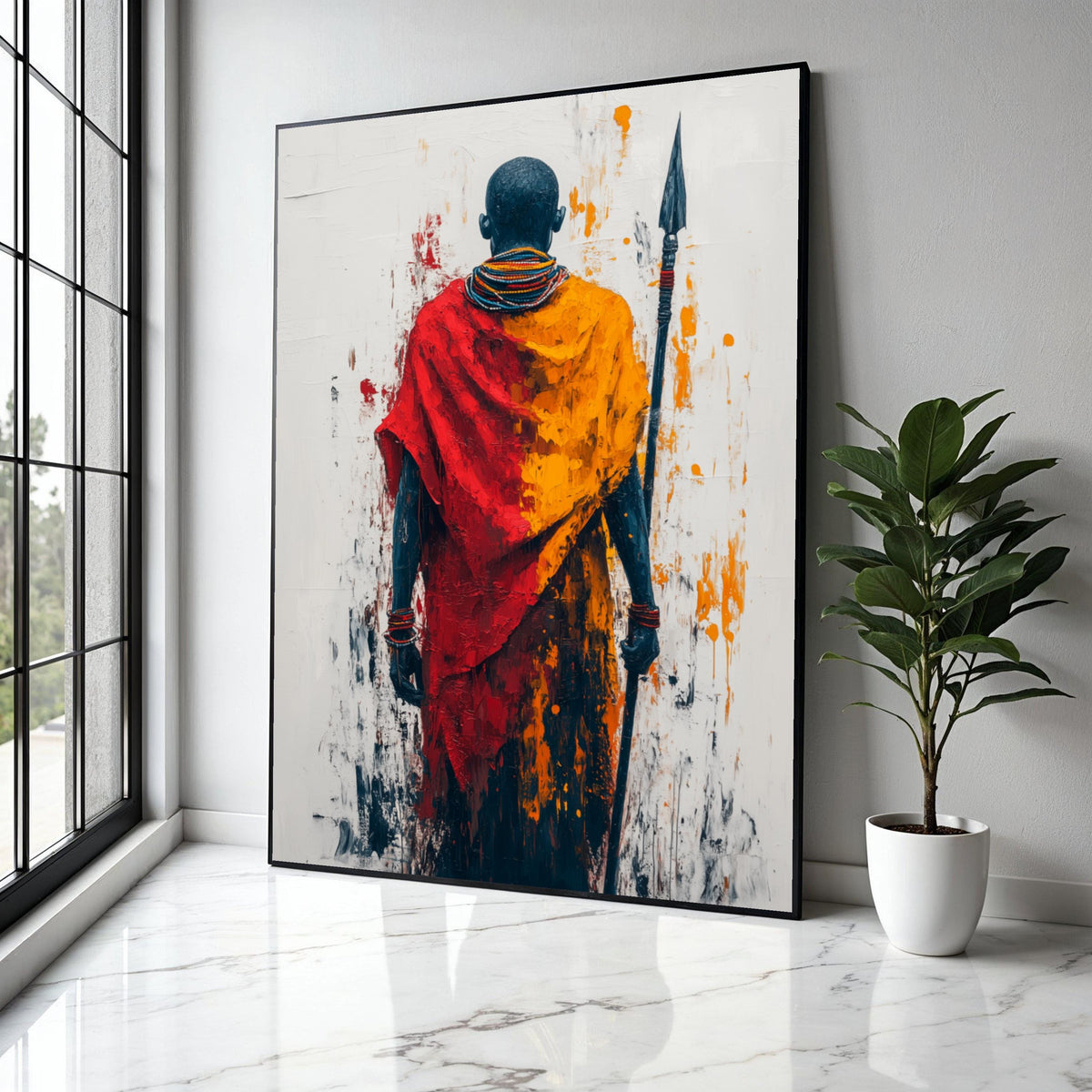 Tribal Warrior Abstract Canvas, Maasai Figure Wall Art, African Culture Canvas, Colorful Ethnic Painting, Bold Gift Art, Home Decor, Print