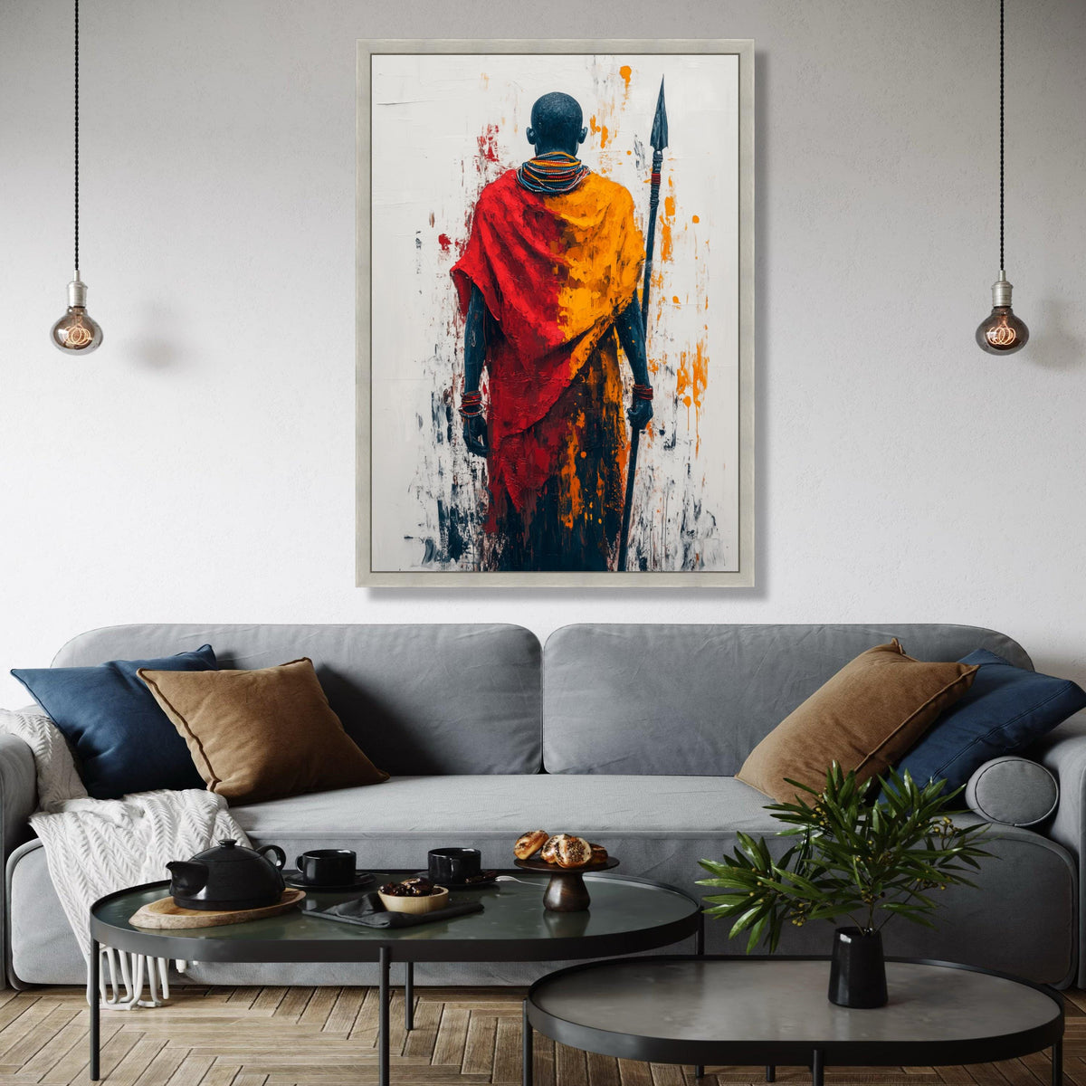 Tribal Warrior Abstract Canvas, Maasai Figure Wall Art, African Culture Canvas, Colorful Ethnic Painting, Bold Gift Art, Home Decor, Print
