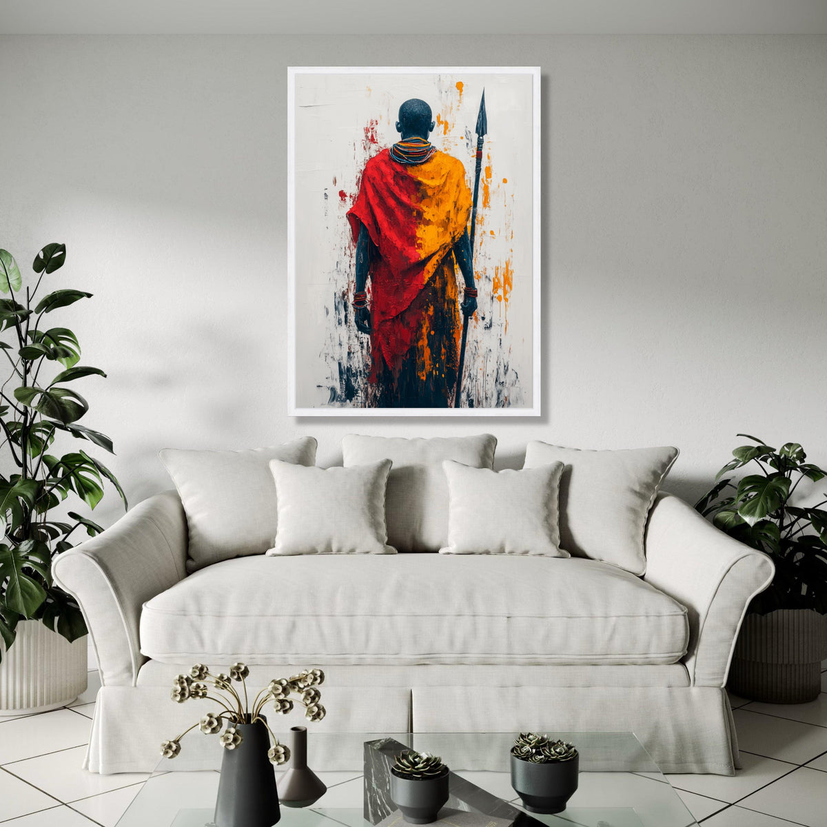 Tribal Warrior Abstract Canvas, Maasai Figure Wall Art, African Culture Canvas, Colorful Ethnic Painting, Bold Gift Art, Home Decor, Print