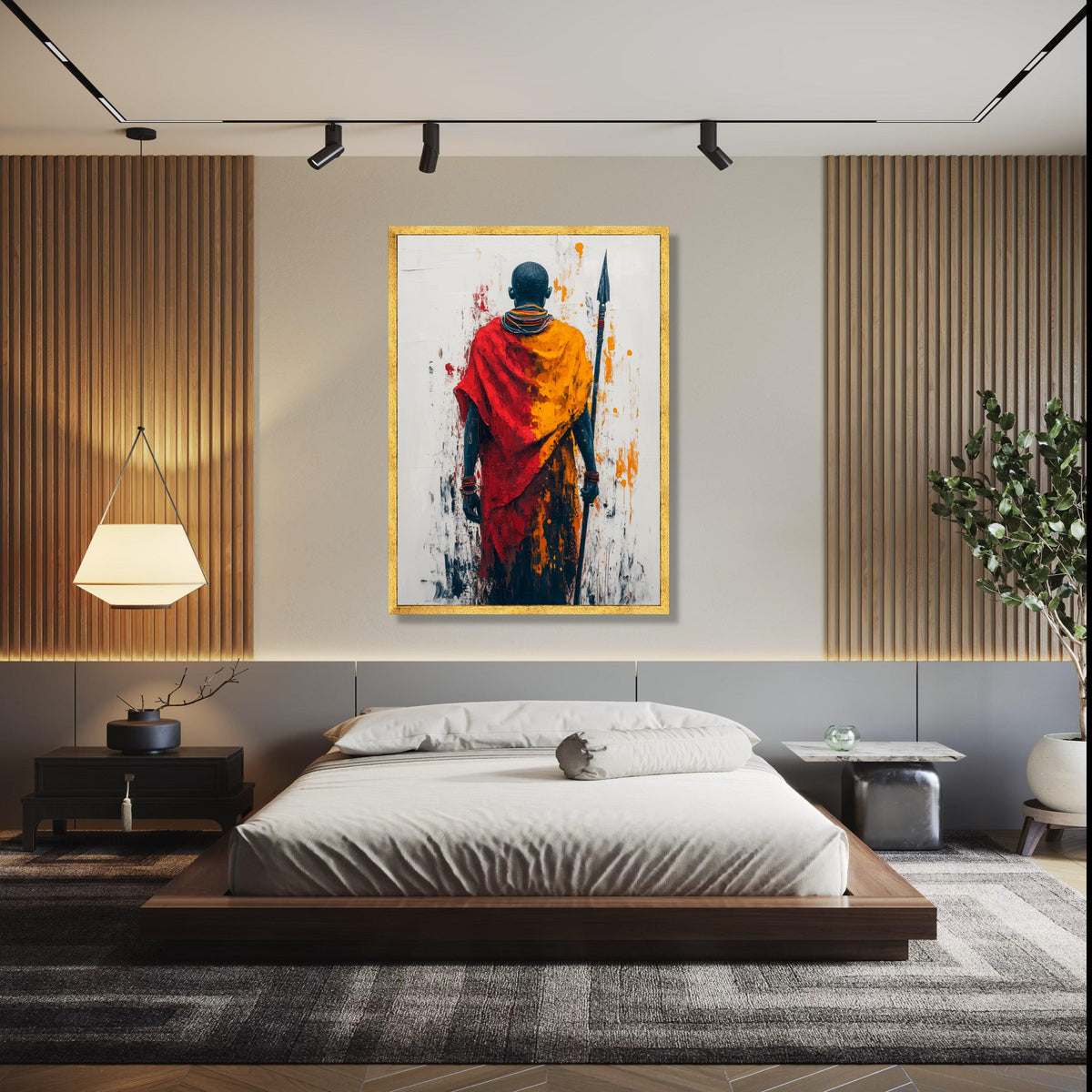 Tribal Warrior Abstract Canvas, Maasai Figure Wall Art, African Culture Canvas, Colorful Ethnic Painting, Bold Gift Art, Home Decor, Print