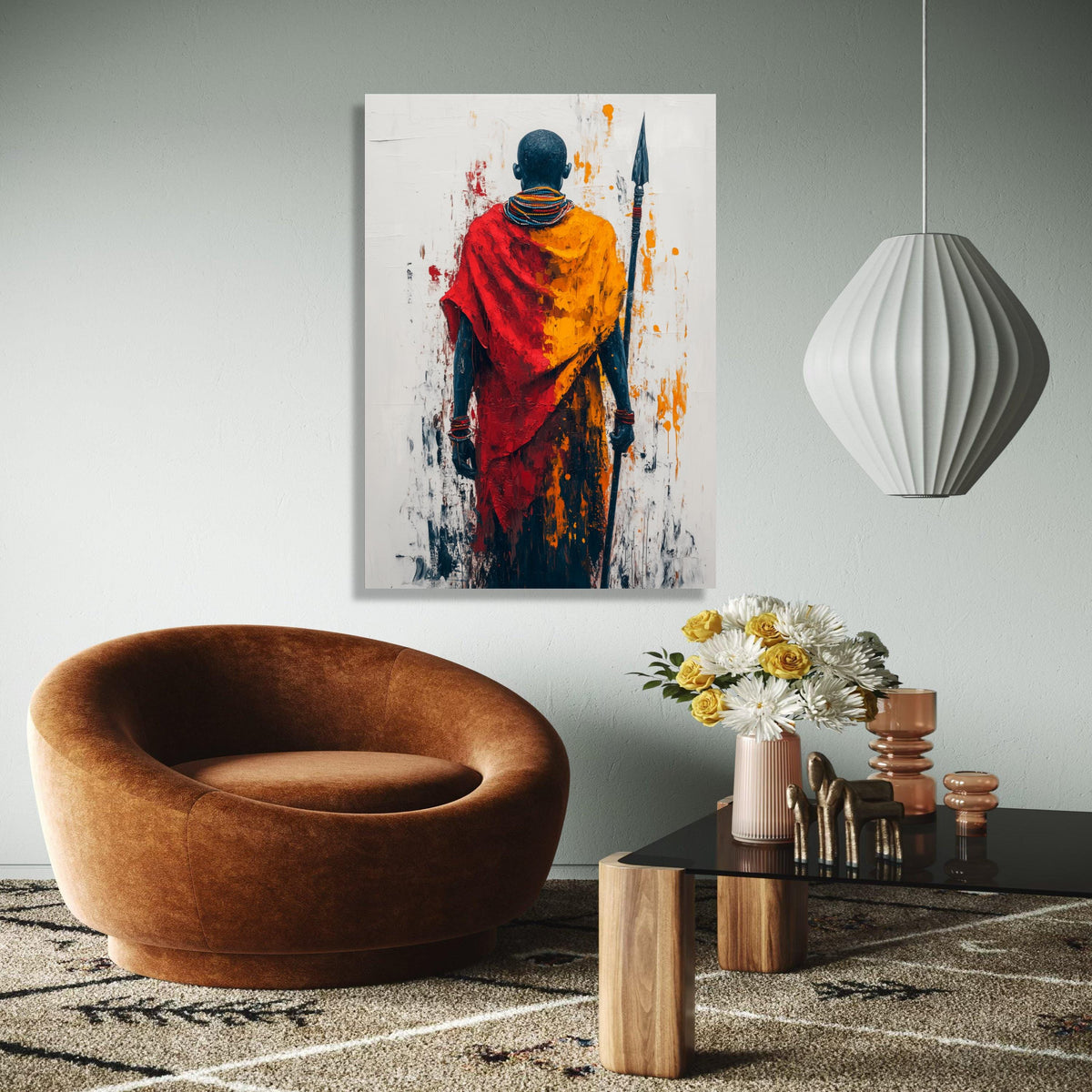 Tribal Warrior Abstract Canvas, Maasai Figure Wall Art, African Culture Canvas, Colorful Ethnic Painting, Bold Gift Art, Home Decor, Print