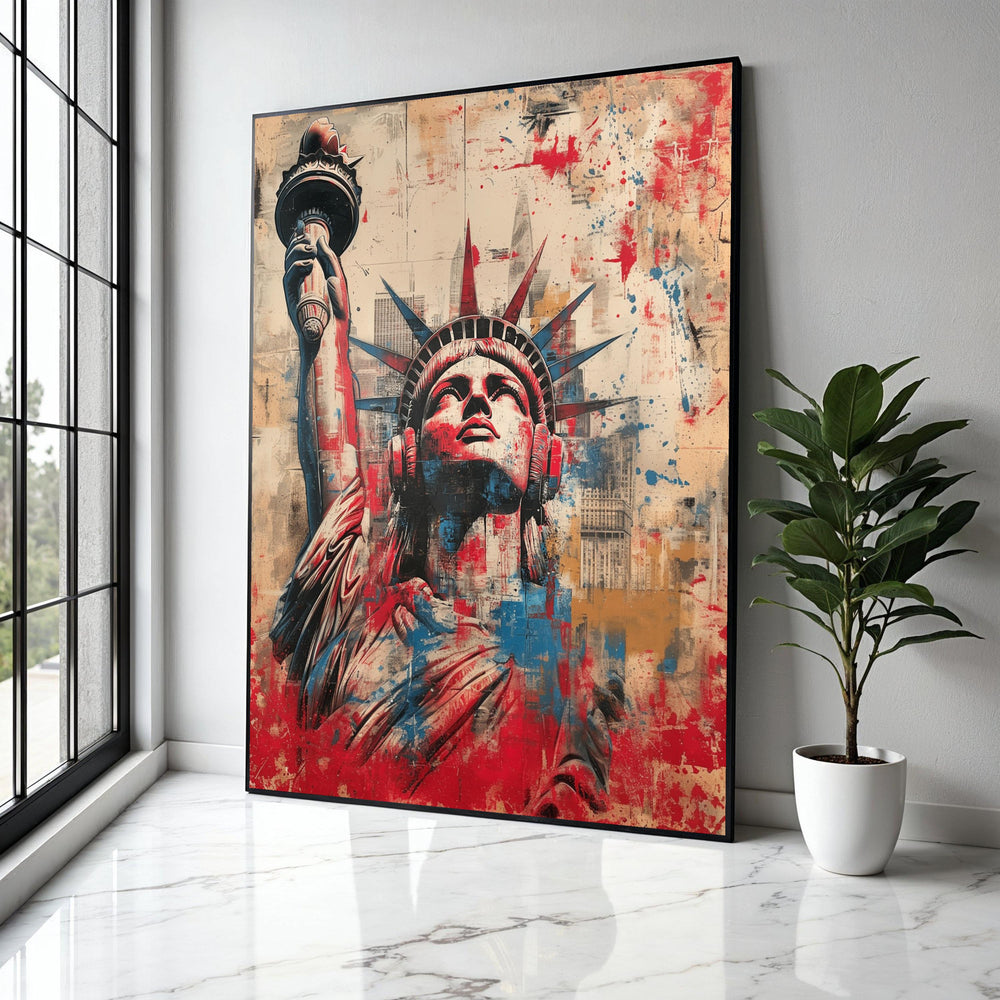 Statue of Liberty Abstract Canvas, New York City Wall Art, Patriotic Urban Decor, Modern Americana Canvas, Gift Art, Home Decor, Print