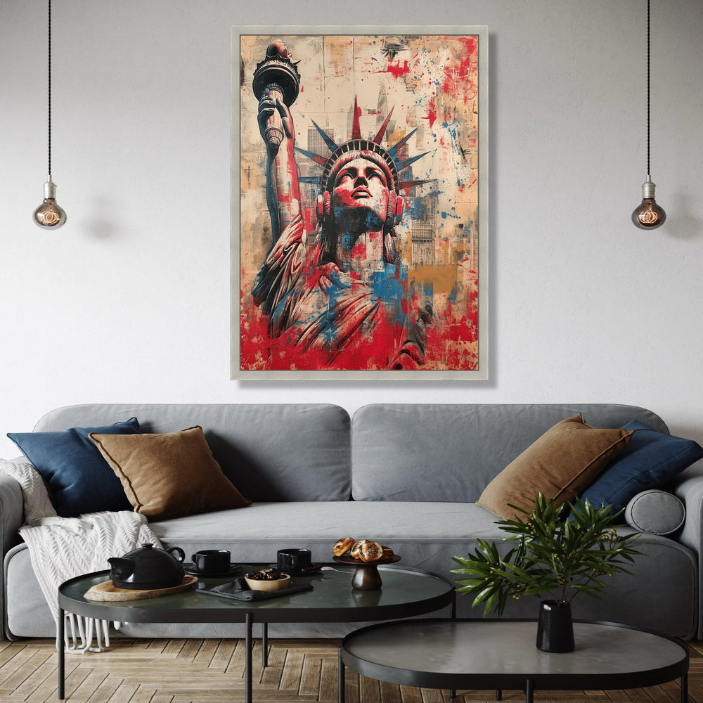 Statue of Liberty Abstract Canvas, New York City Wall Art, Patriotic Urban Decor, Modern Americana Canvas, Gift Art, Home Decor, Print