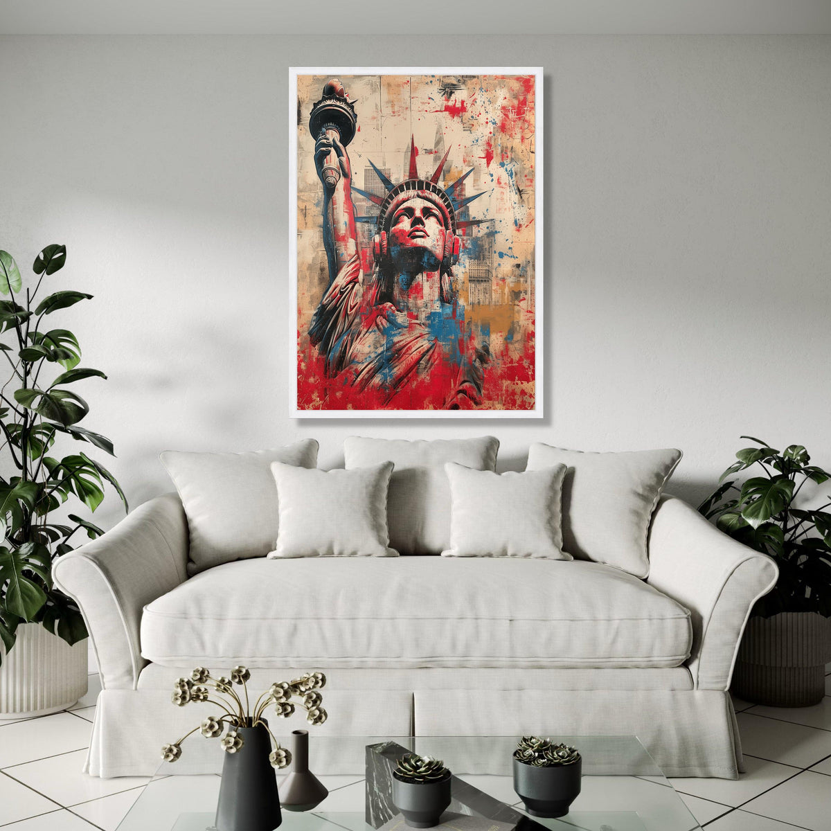 Statue of Liberty Abstract Canvas, New York City Wall Art, Patriotic Urban Decor, Modern Americana Canvas, Gift Art, Home Decor, Print