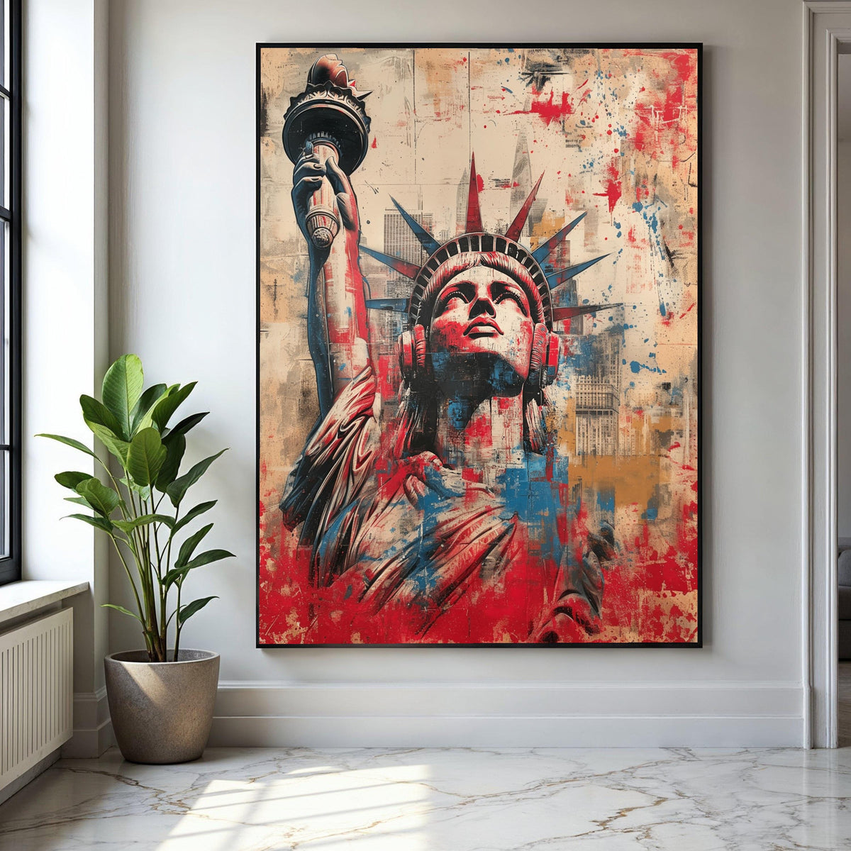 Statue of Liberty Abstract Canvas, New York City Wall Art, Patriotic Urban Decor, Modern Americana Canvas, Gift Art, Home Decor, Print