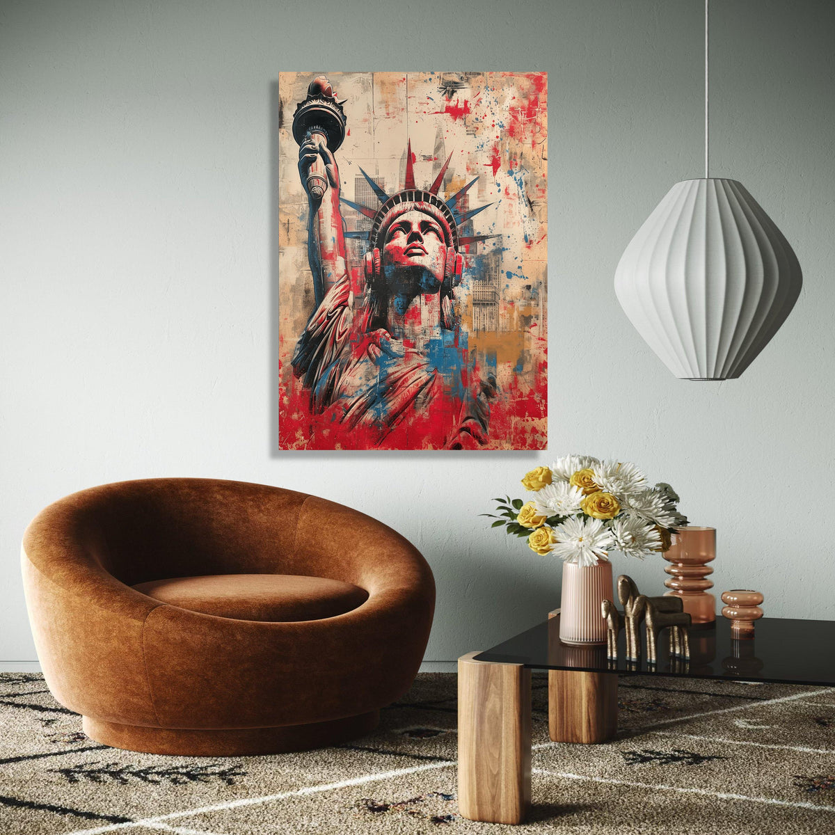 Statue of Liberty Abstract Canvas, New York City Wall Art, Patriotic Urban Decor, Modern Americana Canvas, Gift Art, Home Decor, Print