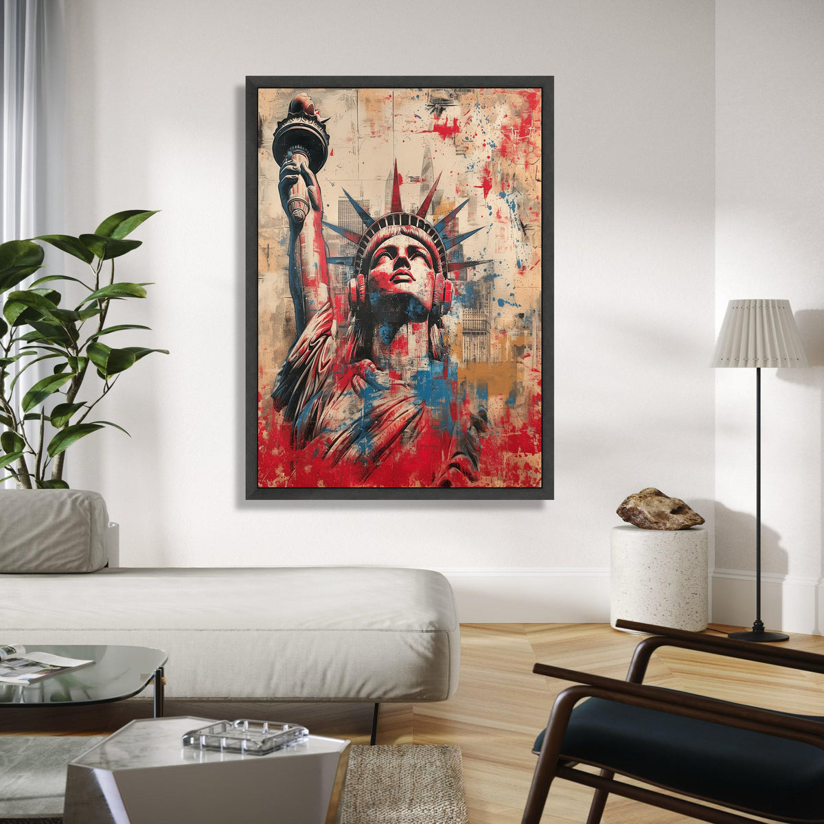 Statue of Liberty Abstract Canvas, New York City Wall Art, Patriotic Urban Decor, Modern Americana Canvas, Gift Art, Home Decor, Print