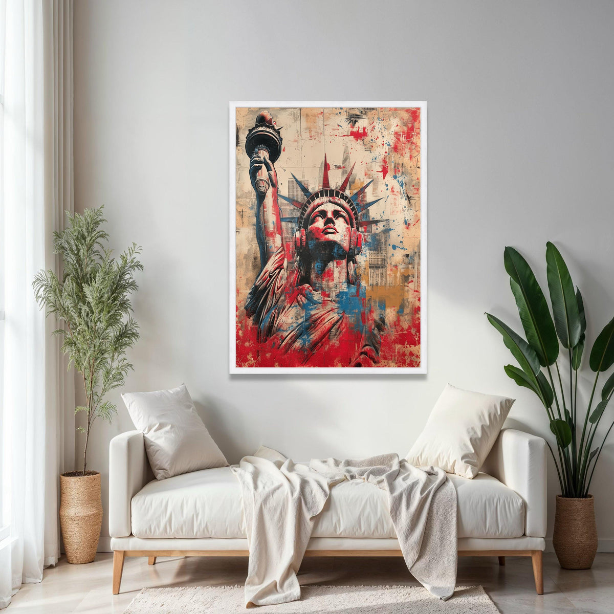 Statue of Liberty Abstract Canvas, New York City Wall Art, Patriotic Urban Decor, Modern Americana Canvas, Gift Art, Home Decor, Print