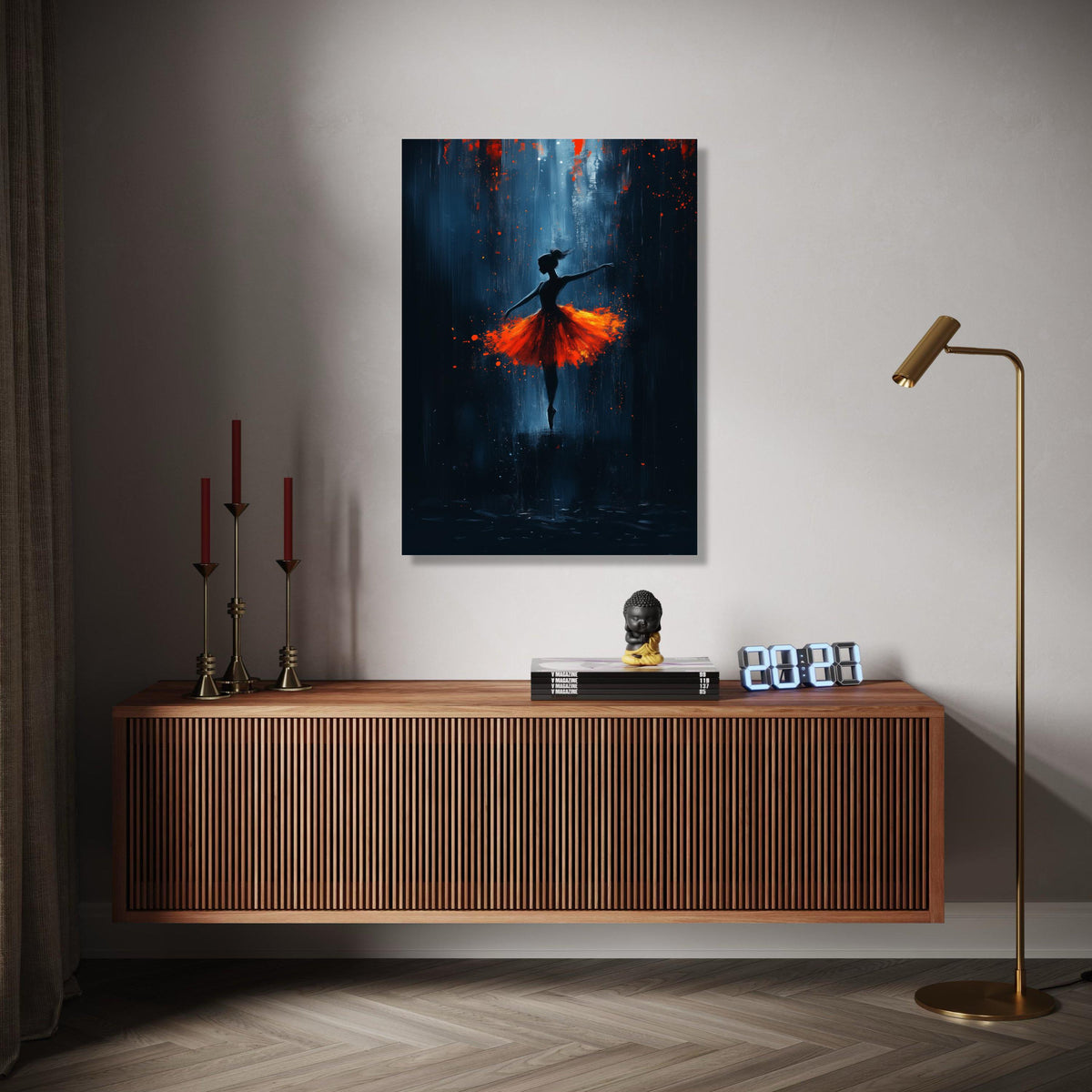 Graceful Ballerina Silhouette, Fiery Orange Tutu Canvas, Modern Dance Wall Art, Abstract Ballet Painting, Home Gift Art, Home Decor, Print