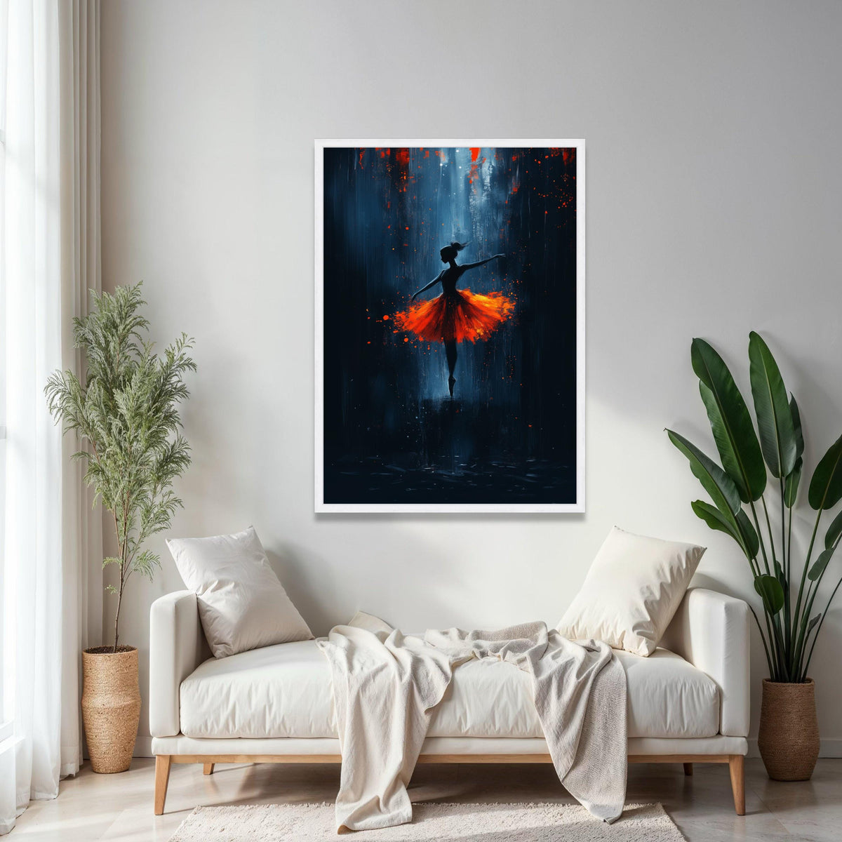 Graceful Ballerina Silhouette, Fiery Orange Tutu Canvas, Modern Dance Wall Art, Abstract Ballet Painting, Home Gift Art, Home Decor, Print