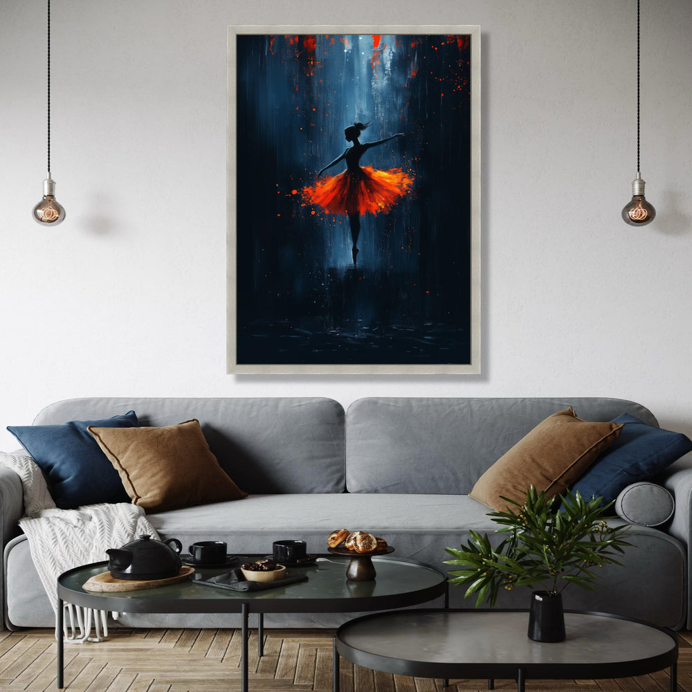 Graceful Ballerina Silhouette, Fiery Orange Tutu Canvas, Modern Dance Wall Art, Abstract Ballet Painting, Home Gift Art, Home Decor, Print