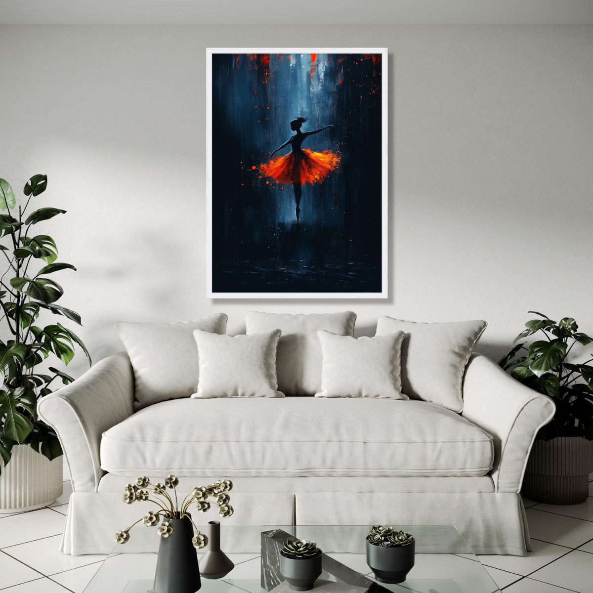 Graceful Ballerina Silhouette, Fiery Orange Tutu Canvas, Modern Dance Wall Art, Abstract Ballet Painting, Home Gift Art, Home Decor, Print