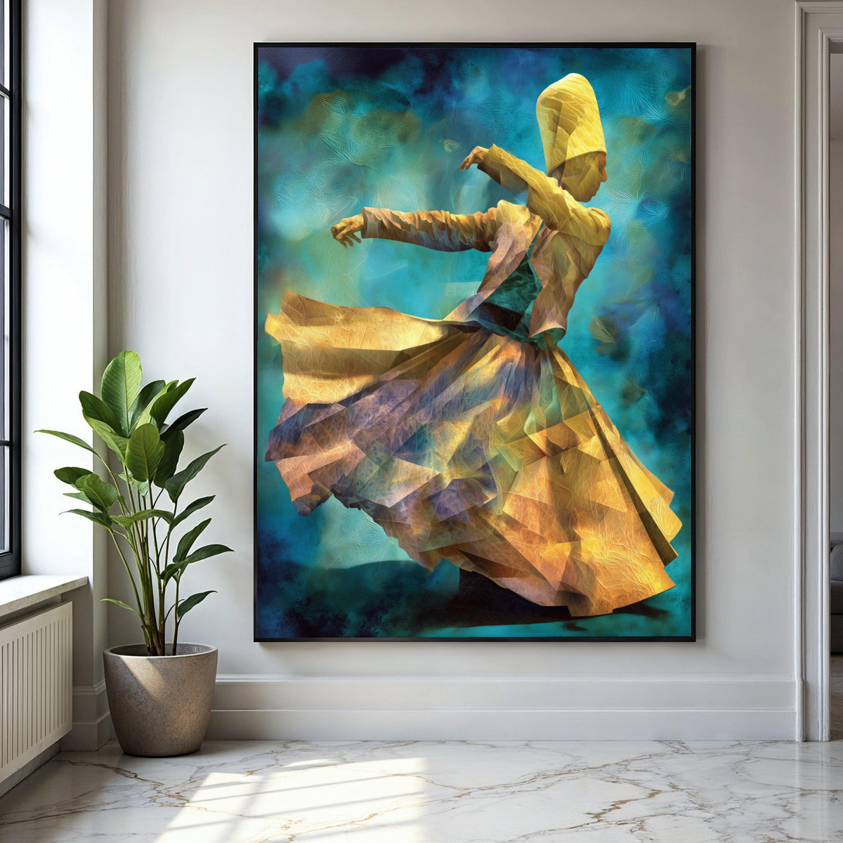 Whirling Dervish Dance Canvas, Abstract Spiritual Wall Art, Sufi Mystic Swirl Painting, Ethnic Cultural Canvas, Gift Art, Home Decor, Print