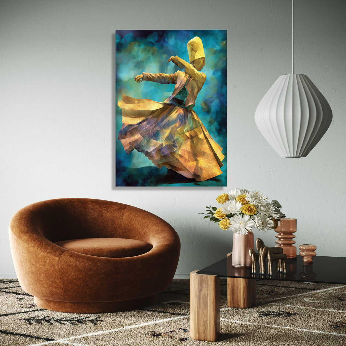Whirling Dervish Dance Canvas, Abstract Spiritual Wall Art, Sufi Mystic Swirl Painting, Ethnic Cultural Canvas, Gift Art, Home Decor, Print