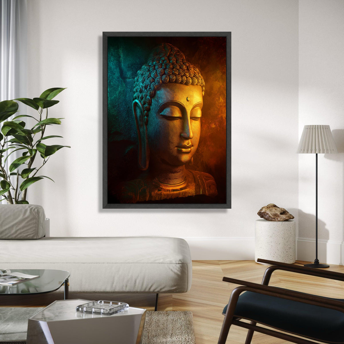 Serene Buddha Face Canvas Wall Art, Tranquil Meditation Sculpture Print, Spiritual Home Decor, Zen Buddhist Wall Gift Art, Home Decor, Print