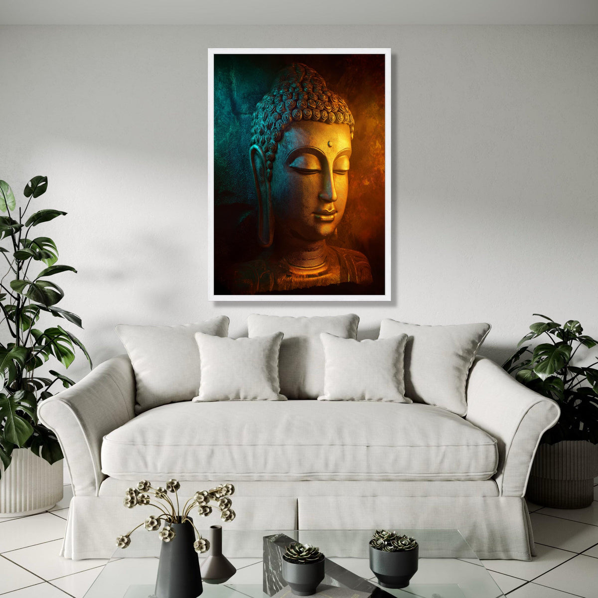 Serene Buddha Face Canvas Wall Art, Tranquil Meditation Sculpture Print, Spiritual Home Decor, Zen Buddhist Wall Gift Art, Home Decor, Print