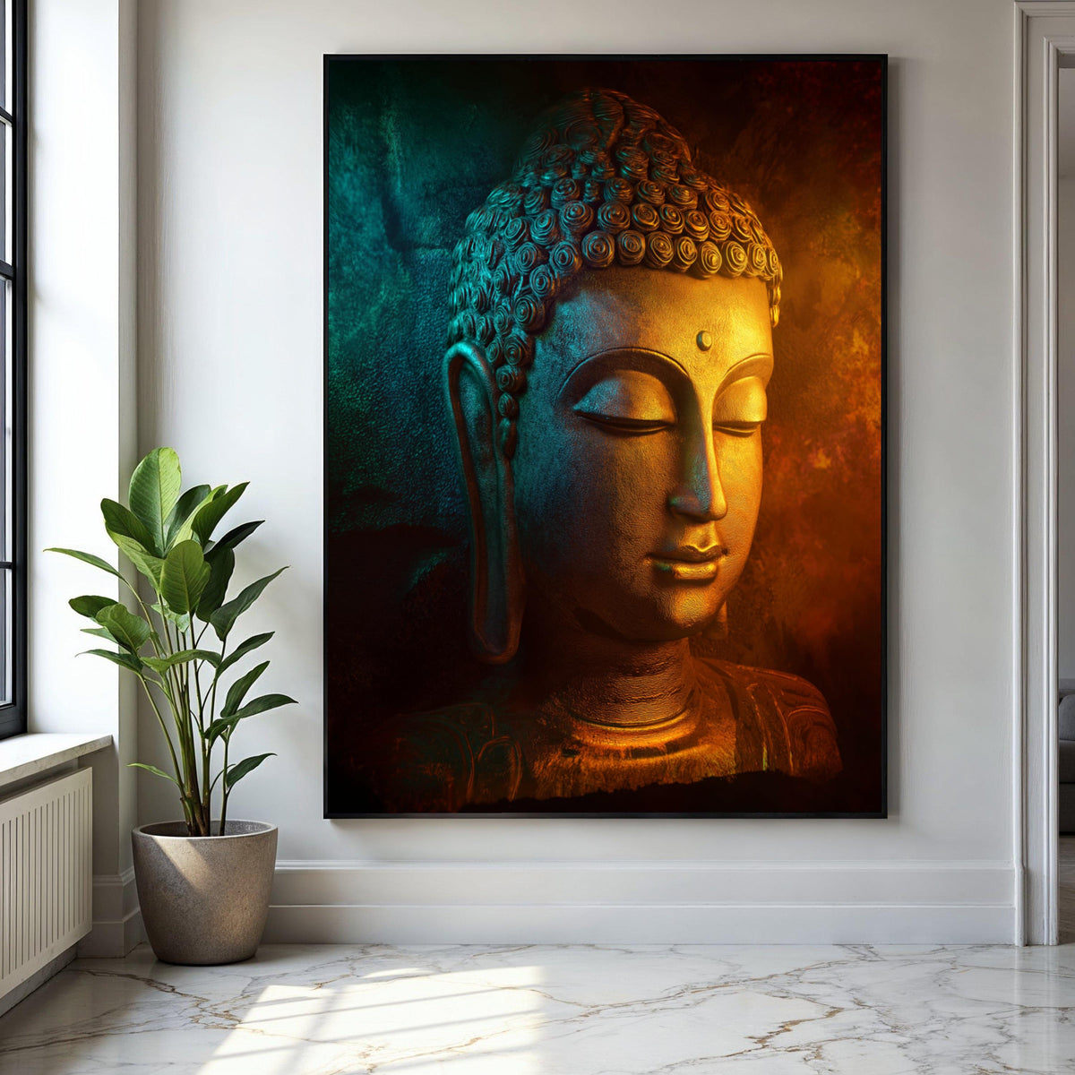 Serene Buddha Face Canvas Wall Art, Tranquil Meditation Sculpture Print, Spiritual Home Decor, Zen Buddhist Wall Gift Art, Home Decor, Print
