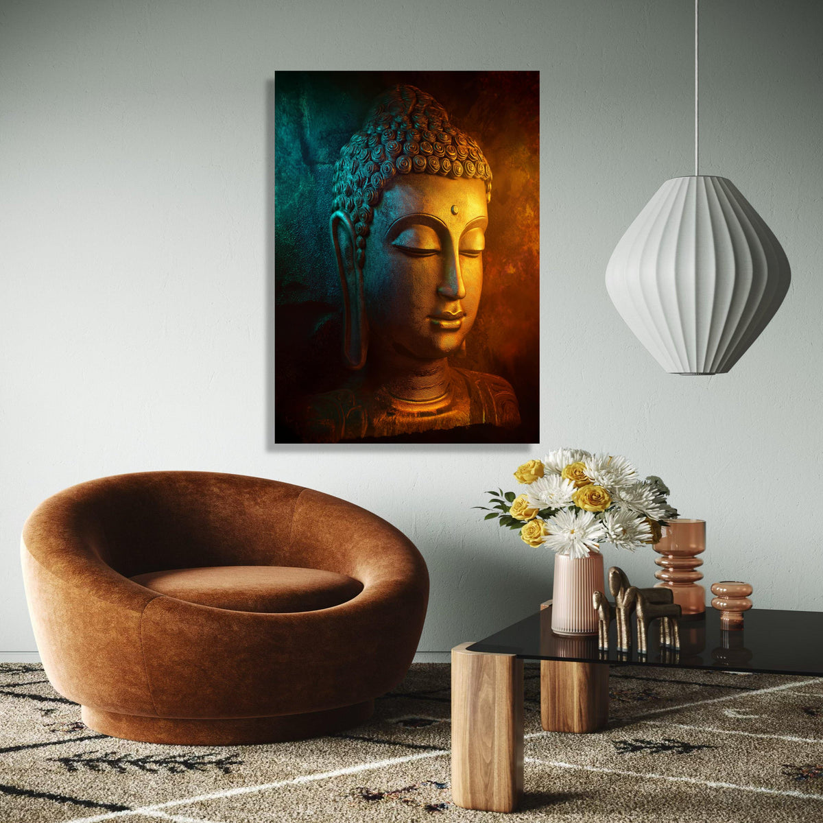 Serene Buddha Face Canvas Wall Art, Tranquil Meditation Sculpture Print, Spiritual Home Decor, Zen Buddhist Wall Gift Art, Home Decor, Print