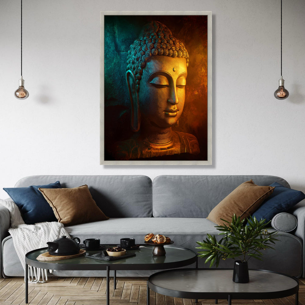 Serene Buddha Face Canvas Wall Art, Tranquil Meditation Sculpture Print, Spiritual Home Decor, Zen Buddhist Wall Gift Art, Home Decor, Print