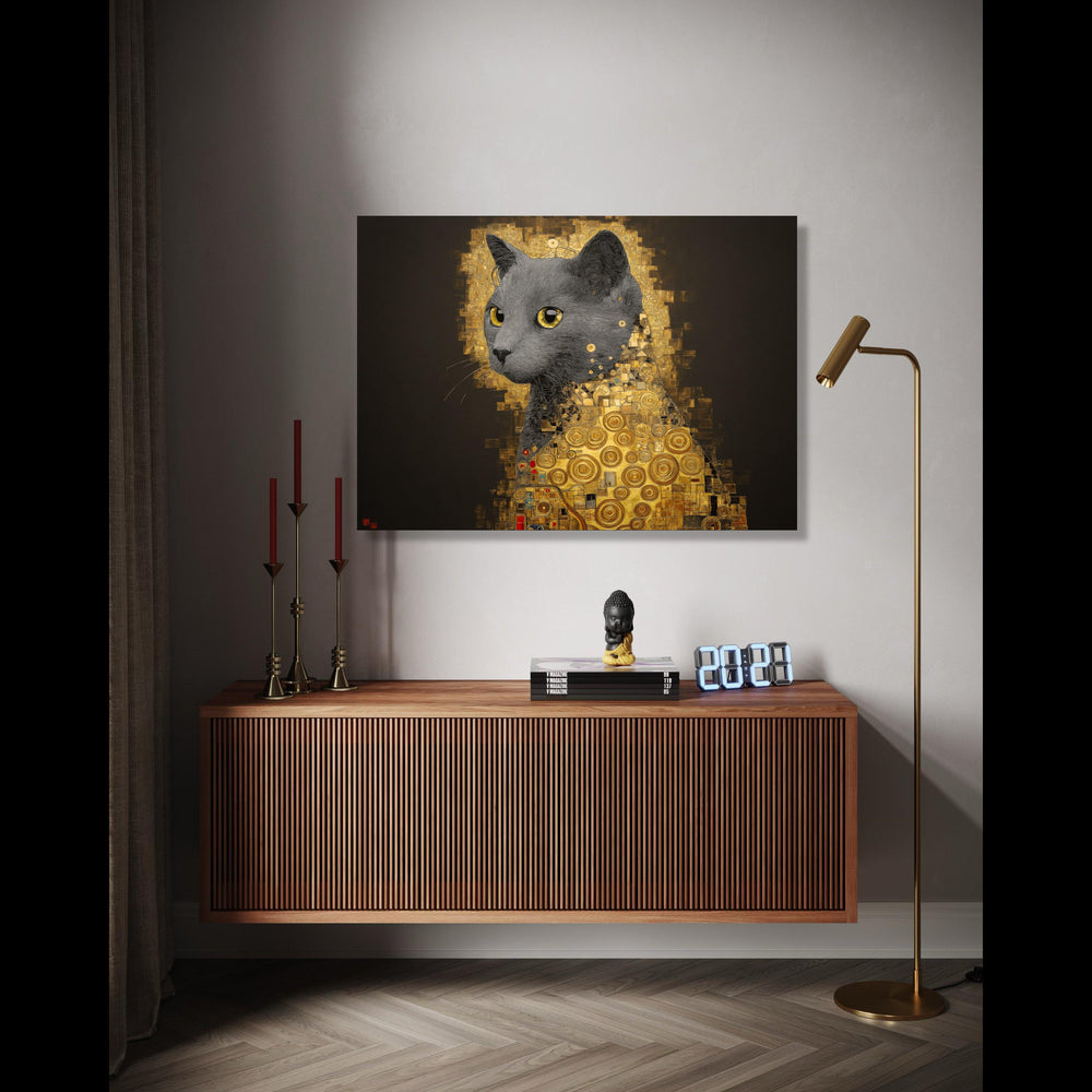 Abstract Golden Cat Portrait Canvas, Modern Geometric Cat Art, Yellow Eyes Wall Art, Contemporary Animal Canvas, Gift Art, Home Decor, Print
