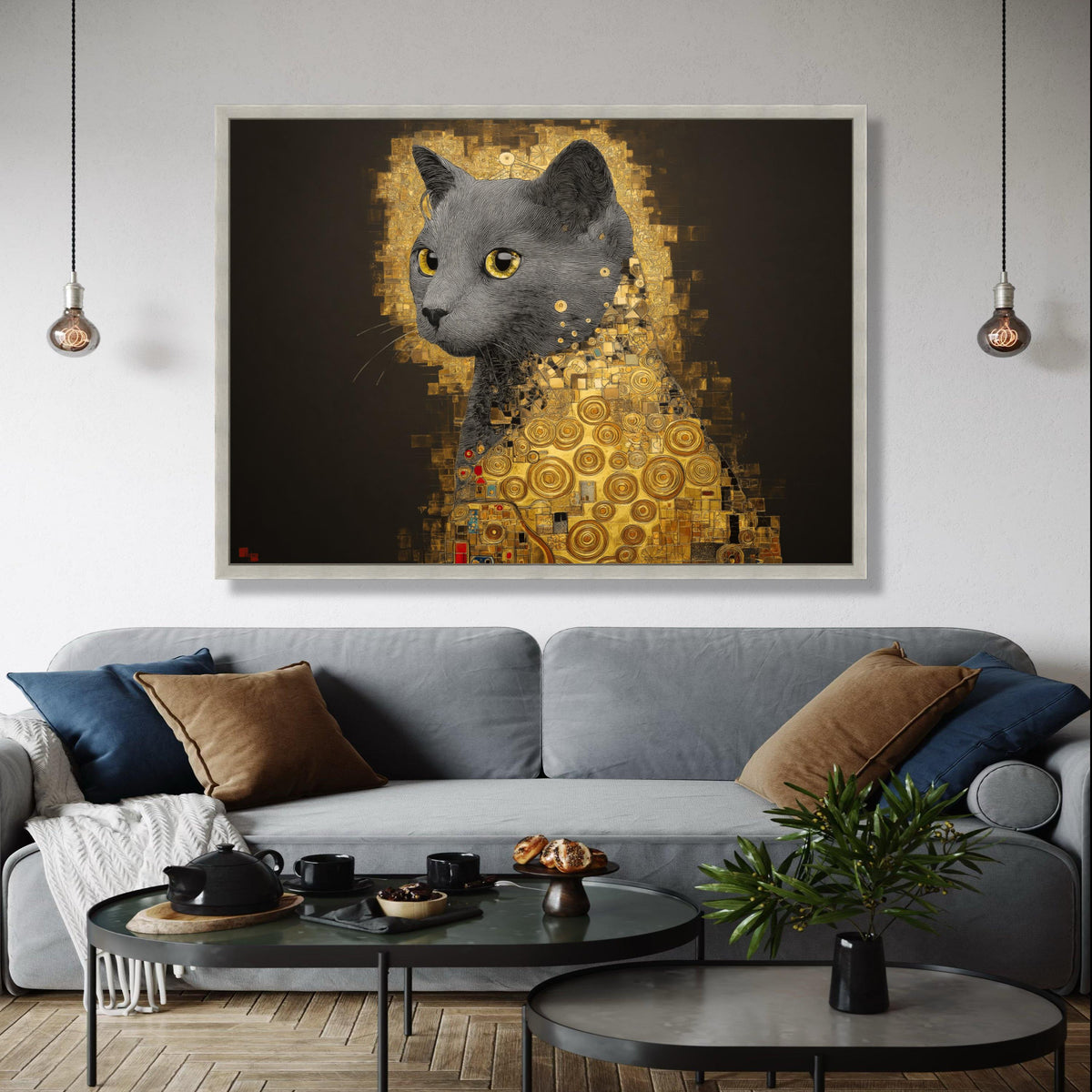 Abstract Golden Cat Portrait Canvas, Modern Geometric Cat Art, Yellow Eyes Wall Art, Contemporary Animal Canvas, Gift Art, Home Decor, Print