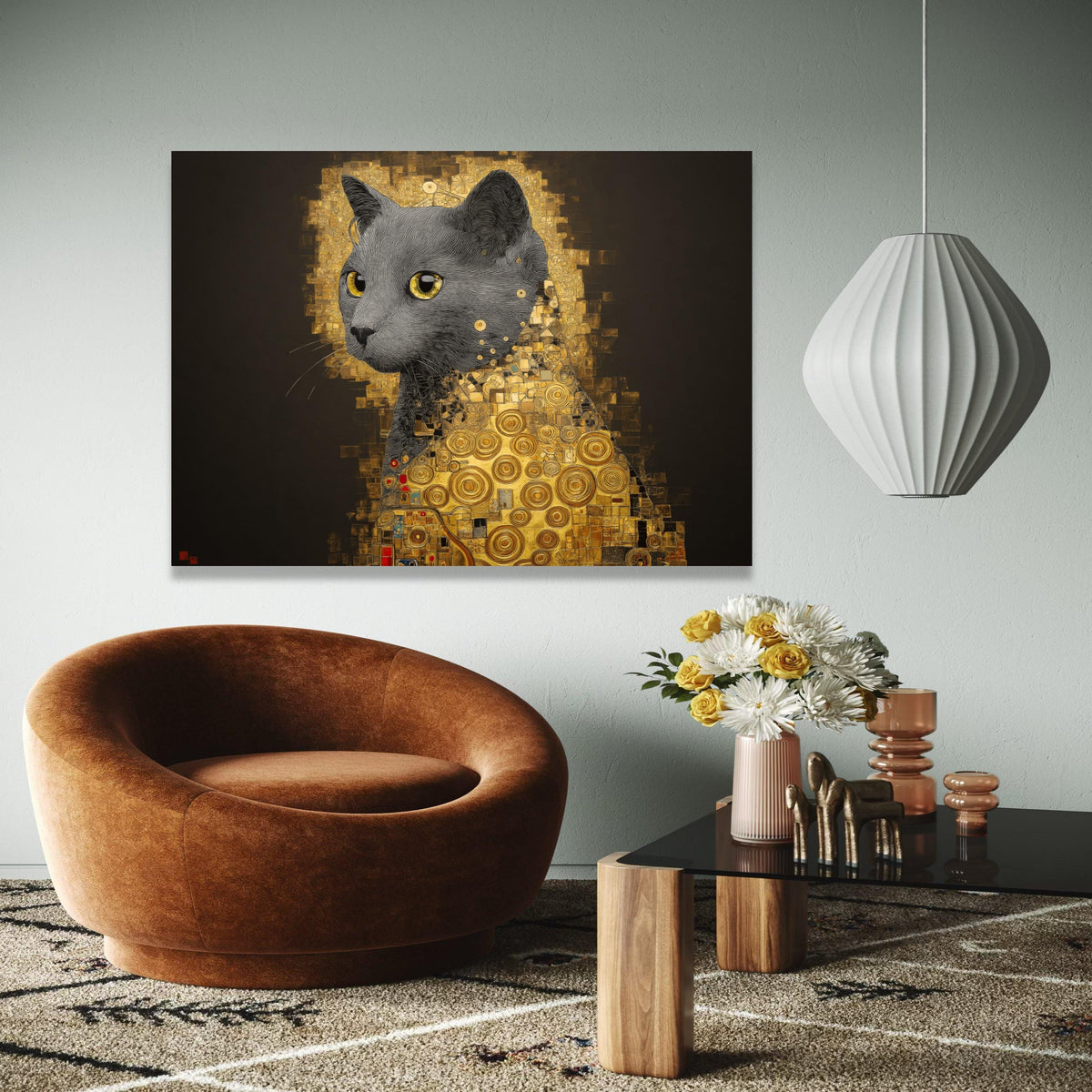 Abstract Golden Cat Portrait Canvas, Modern Geometric Cat Art, Yellow Eyes Wall Art, Contemporary Animal Canvas, Gift Art, Home Decor, Print