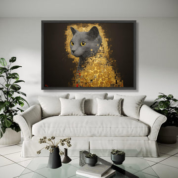 Abstract Golden Cat Portrait Canvas, Modern Geometric Cat Art, Yellow Eyes Wall Art, Contemporary Animal Canvas, Gift Art, Home Decor, Print