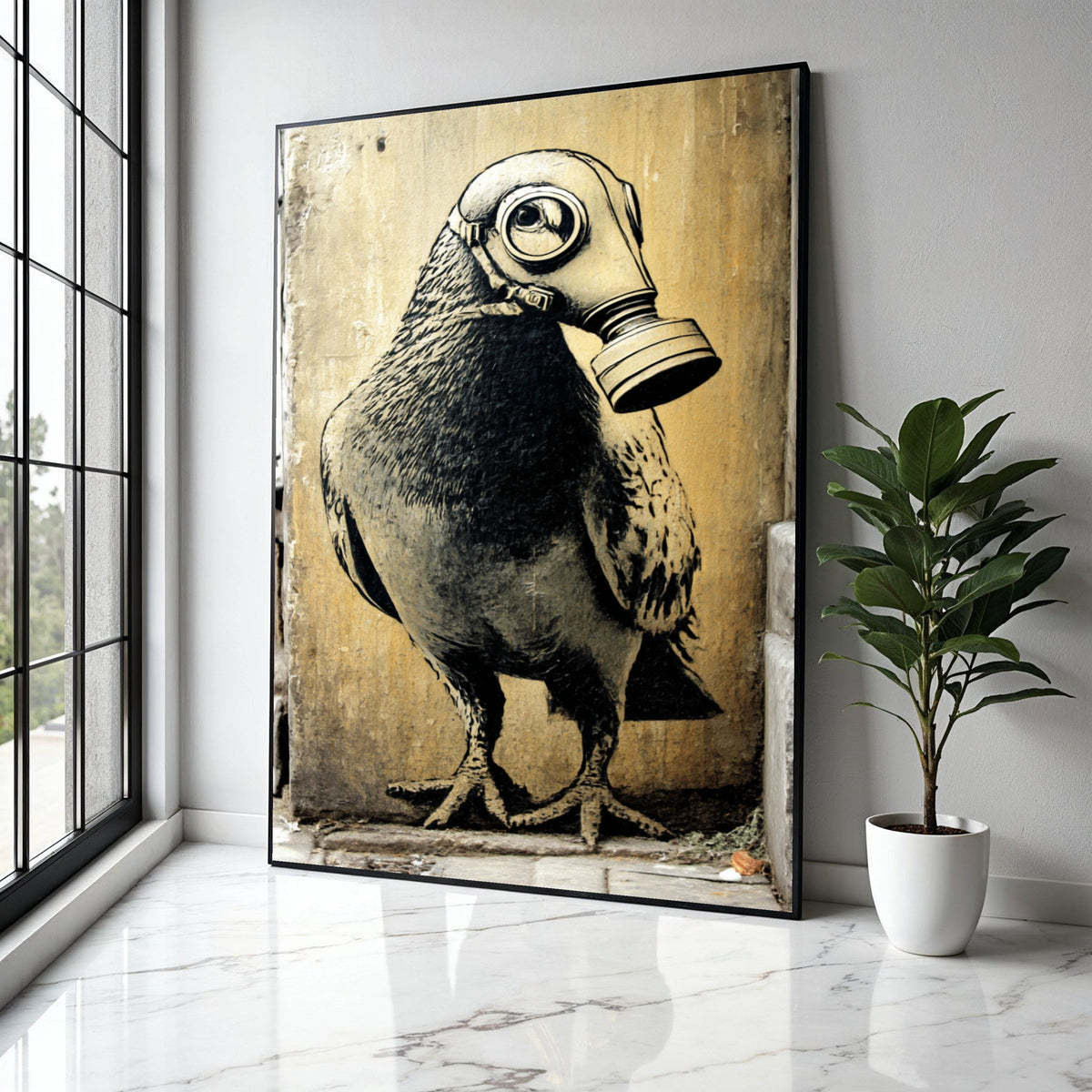 Urban Street Art Canvas, Bird with Gas Mask Design, Modern Graffiti Wall Art, Contemporary Canvas Decor, Gift Art, Home Decor, Print