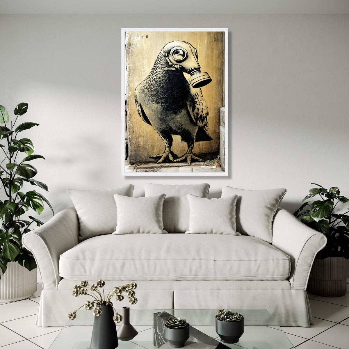 Urban Street Art Canvas, Bird with Gas Mask Design, Modern Graffiti Wall Art, Contemporary Canvas Decor, Gift Art, Home Decor, Print
