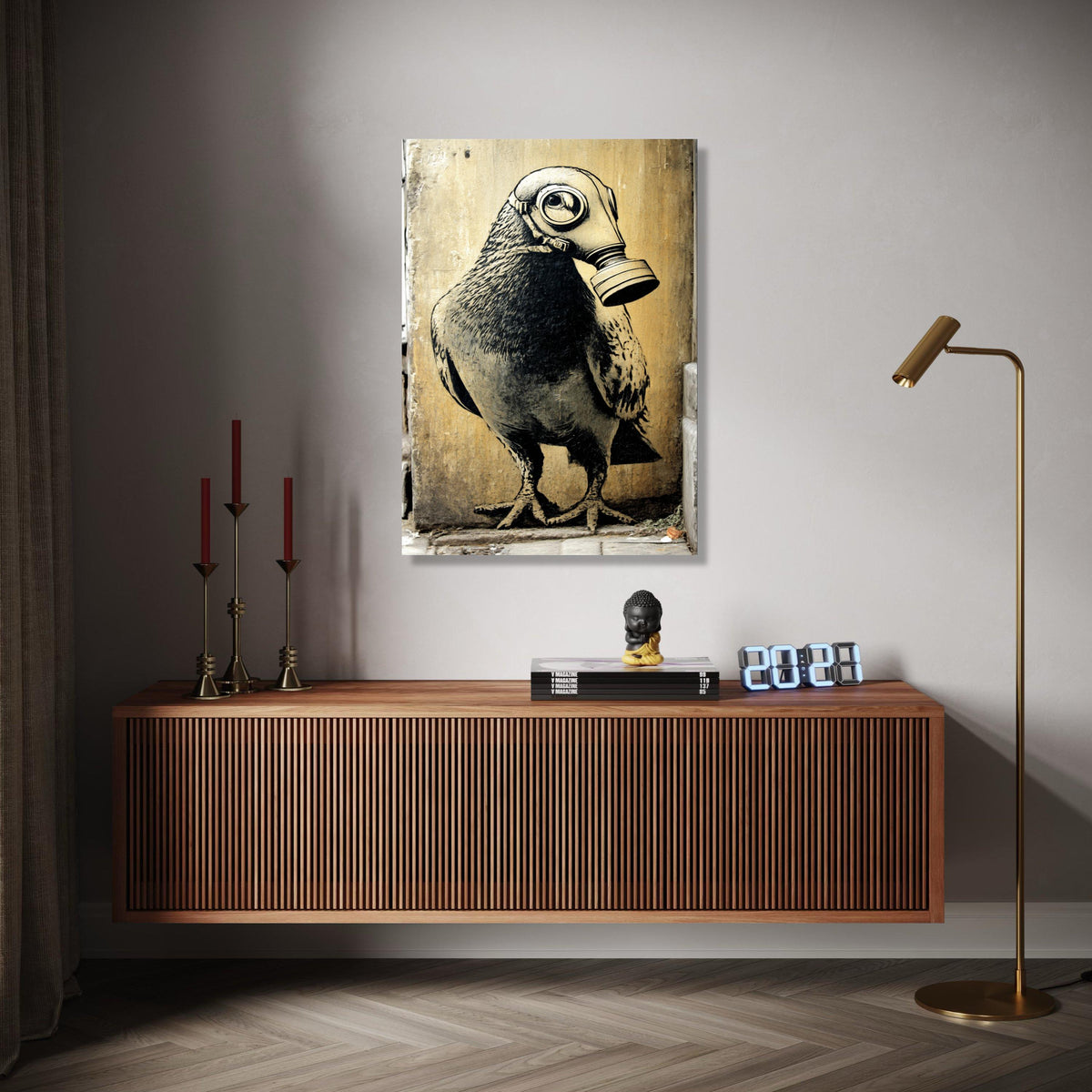 Urban Street Art Canvas, Bird with Gas Mask Design, Modern Graffiti Wall Art, Contemporary Canvas Decor, Gift Art, Home Decor, Print