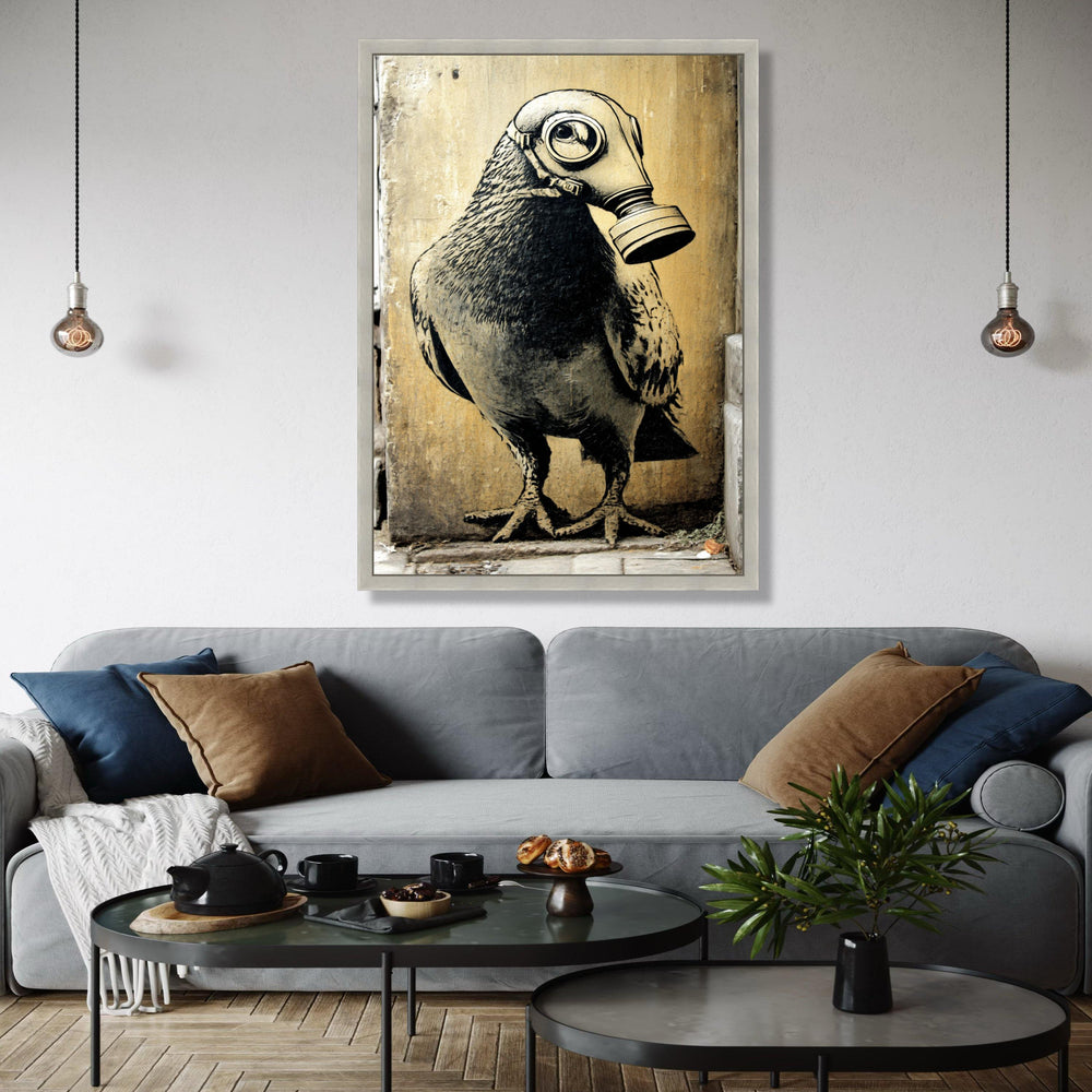 Urban Street Art Canvas, Bird with Gas Mask Design, Modern Graffiti Wall Art, Contemporary Canvas Decor, Gift Art, Home Decor, Print