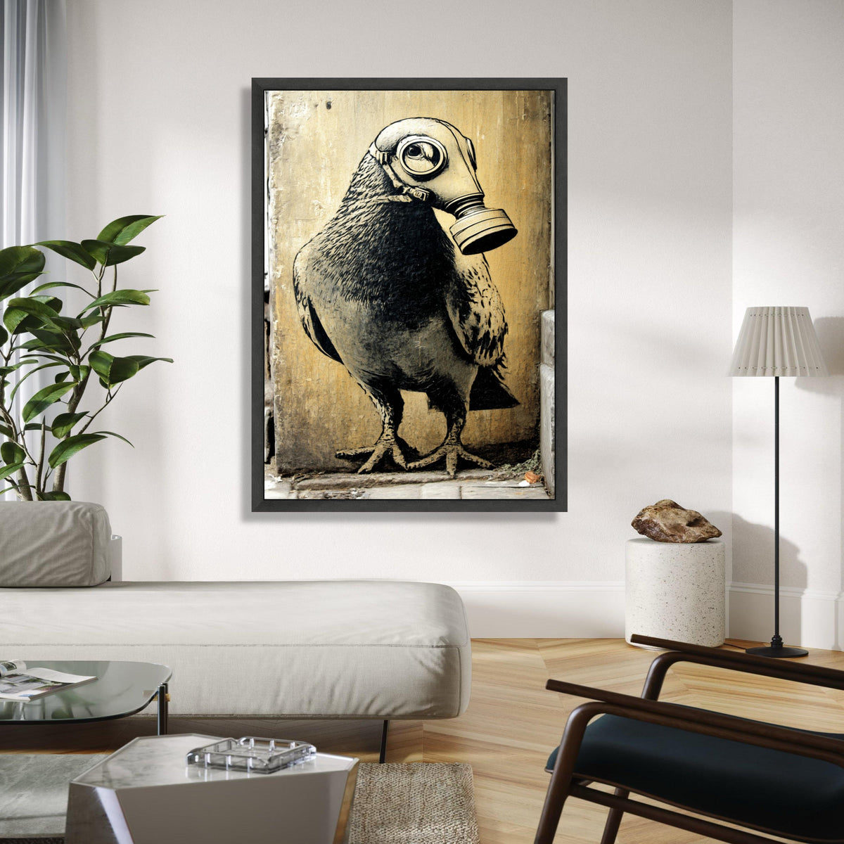 Urban Street Art Canvas, Bird with Gas Mask Design, Modern Graffiti Wall Art, Contemporary Canvas Decor, Gift Art, Home Decor, Print