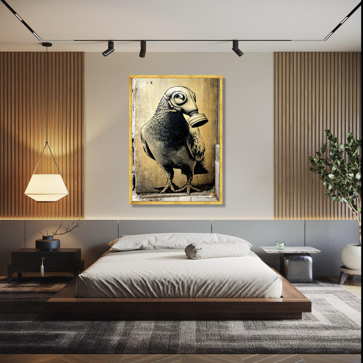 Urban Street Art Canvas, Bird with Gas Mask Design, Modern Graffiti Wall Art, Contemporary Canvas Decor, Gift Art, Home Decor, Print
