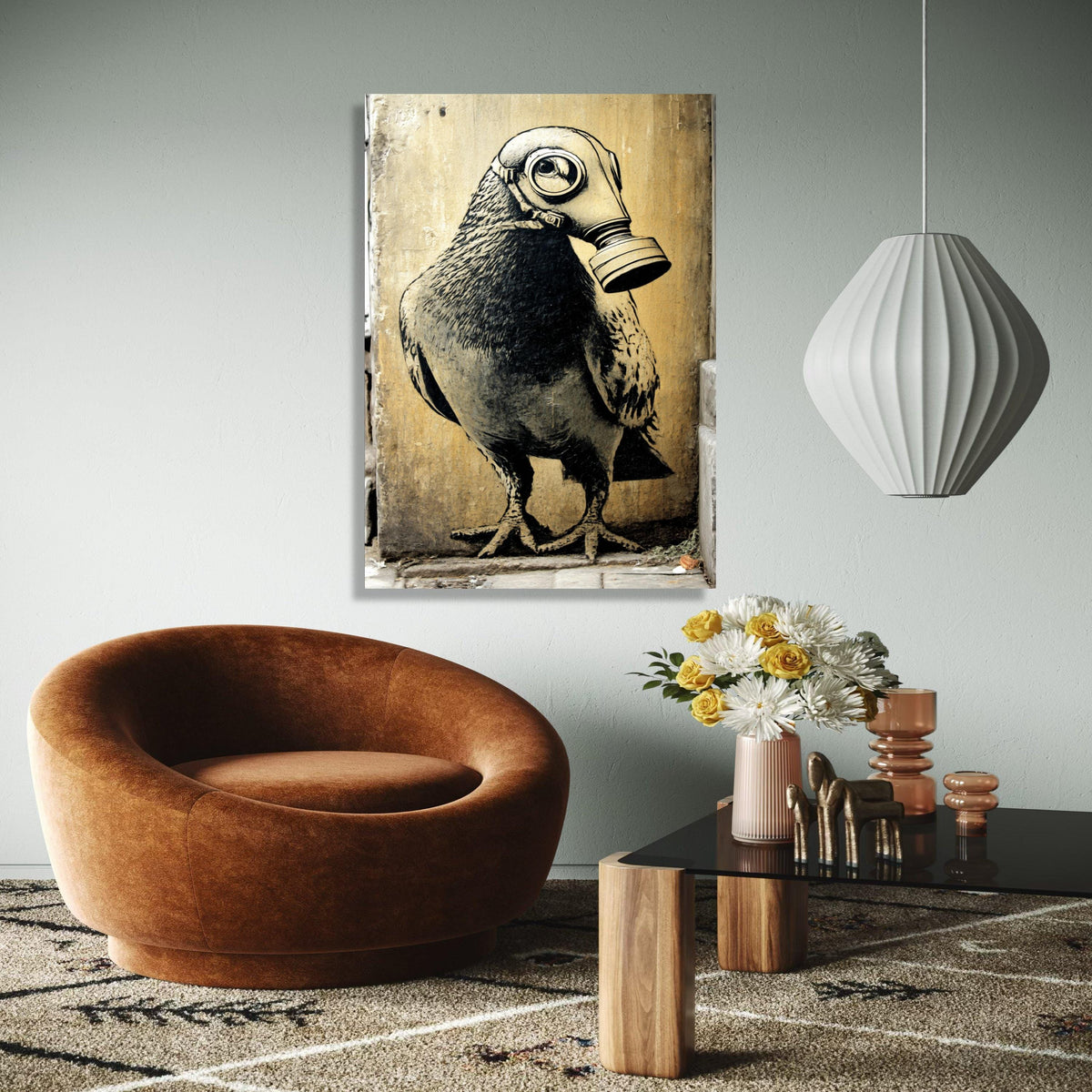 Urban Street Art Canvas, Bird with Gas Mask Design, Modern Graffiti Wall Art, Contemporary Canvas Decor, Gift Art, Home Decor, Print