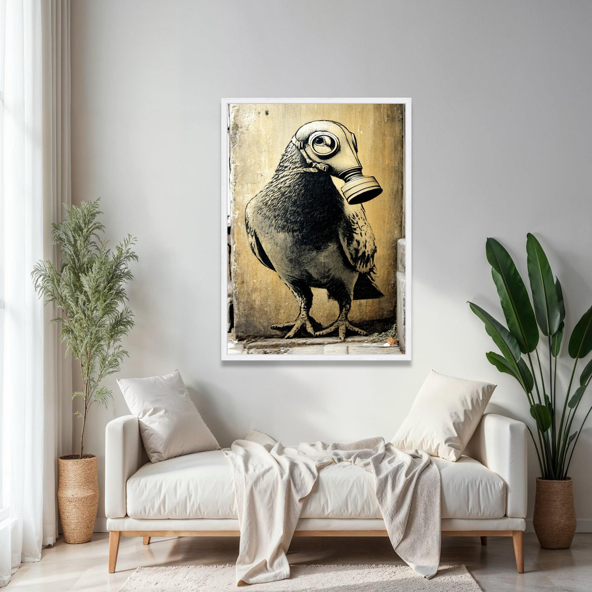 Urban Street Art Canvas, Bird with Gas Mask Design, Modern Graffiti Wall Art, Contemporary Canvas Decor, Gift Art, Home Decor, Print
