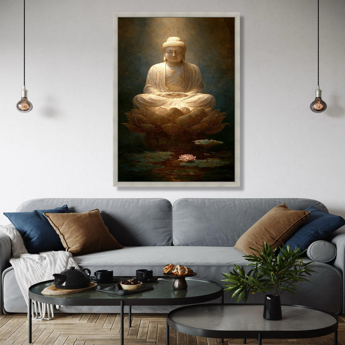Golden Buddha Meditation Canvas, Lotus Flower Wall Art, Spiritual Home Decoration, Zen Buddhist Art Print, Gift Art, Home Decor, Print