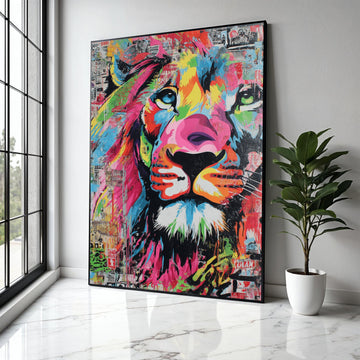 Vibrant Lion Face Canvas Wall Art, Colorful Animal Portrait, Abstract Wildlife Painting, Bold Modern Decor, Gift Art, Home Decor, Print