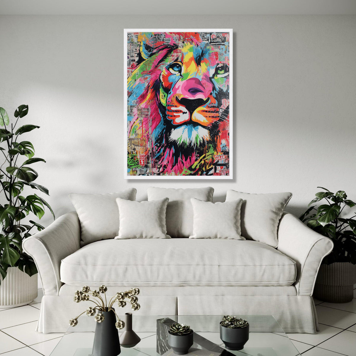 Vibrant Lion Face Canvas Wall Art, Colorful Animal Portrait, Abstract Wildlife Painting, Bold Modern Decor, Gift Art, Home Decor, Print