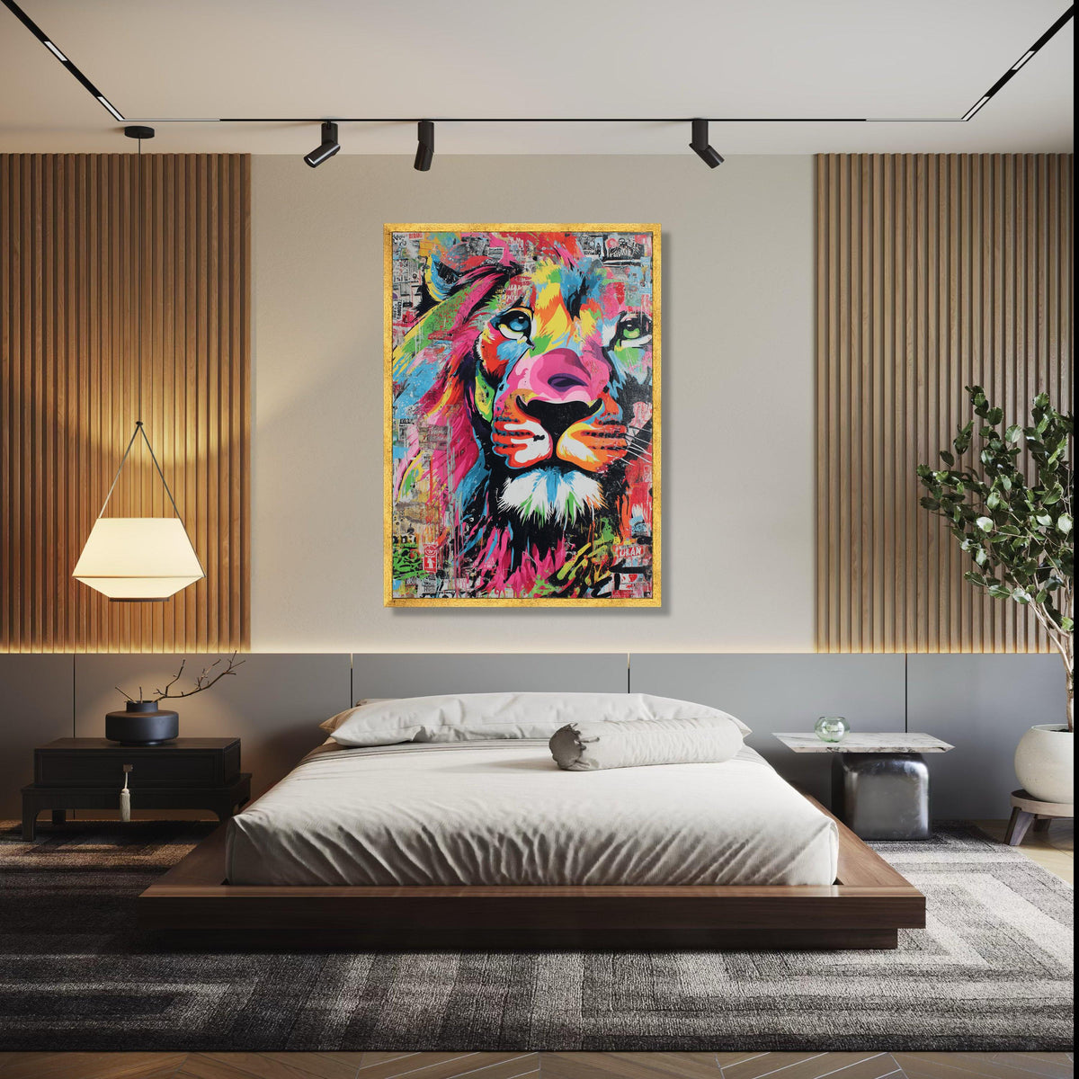 Vibrant Lion Face Canvas Wall Art, Colorful Animal Portrait, Abstract Wildlife Painting, Bold Modern Decor, Gift Art, Home Decor, Print
