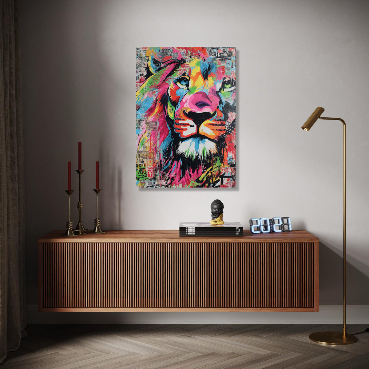 Vibrant Lion Face Canvas Wall Art, Colorful Animal Portrait, Abstract Wildlife Painting, Bold Modern Decor, Gift Art, Home Decor, Print